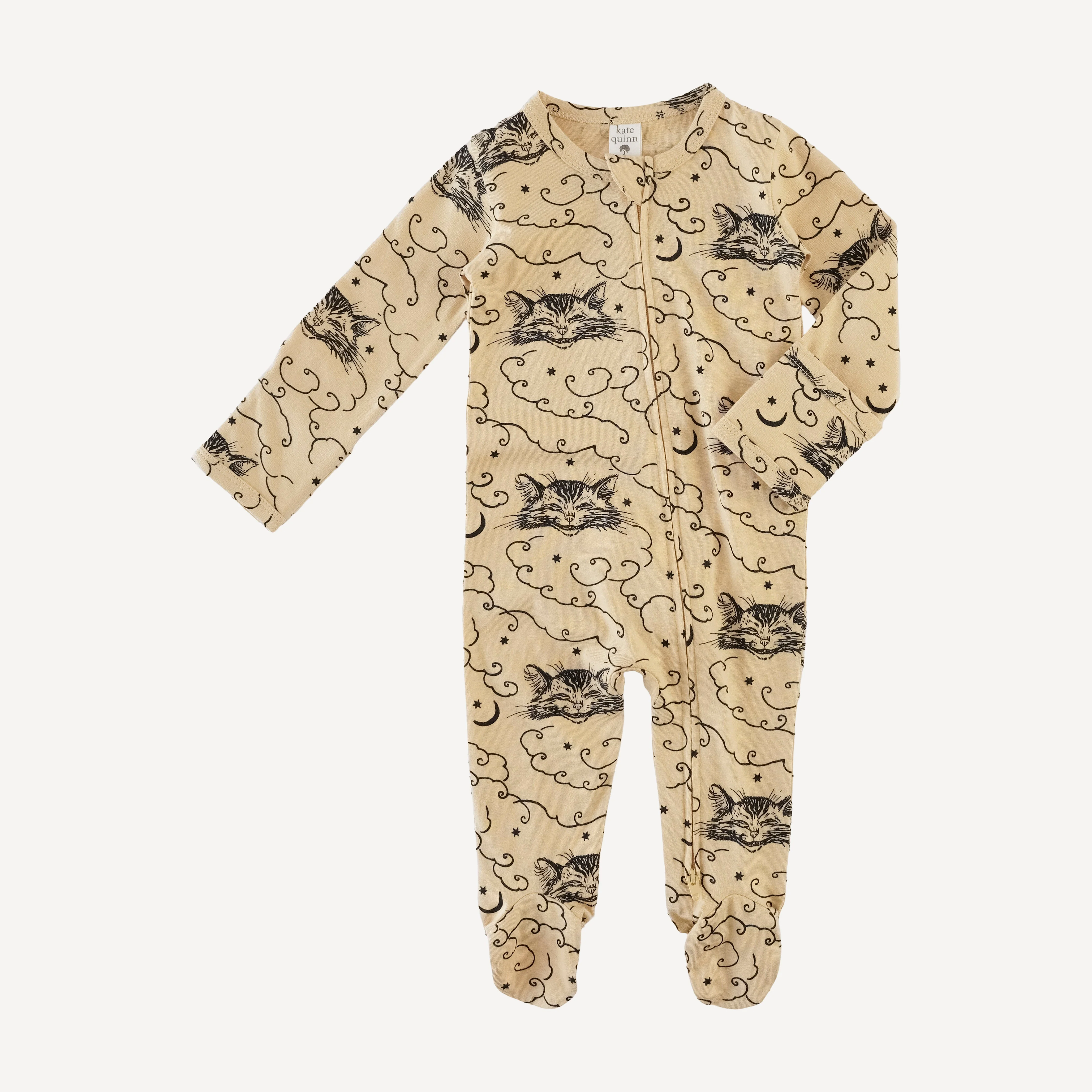 long sleeve two way zipper footie | black cheshire cat | organic cotton jersey - Image 3