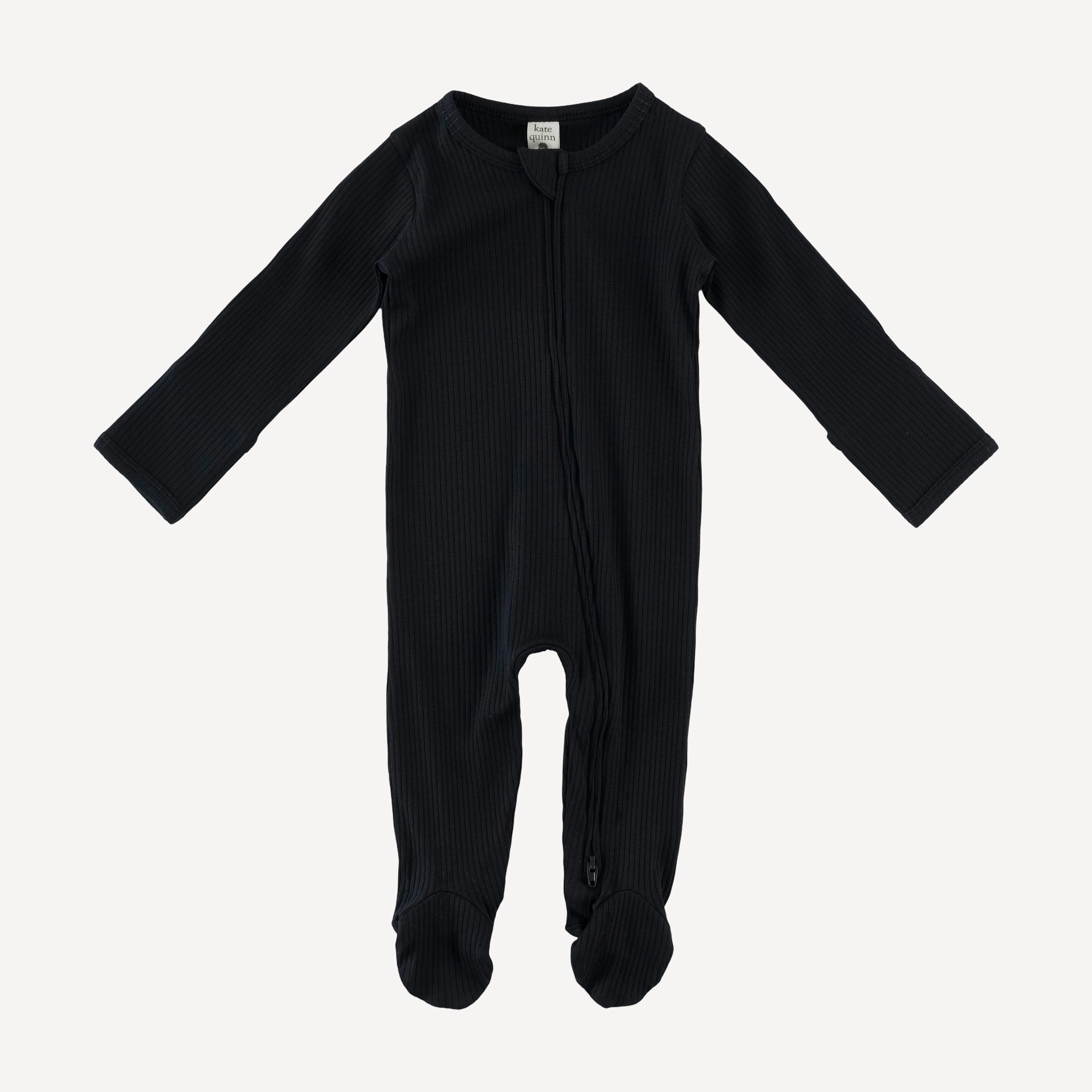 long sleeve two way zipper footie | black | organic cotton single rib