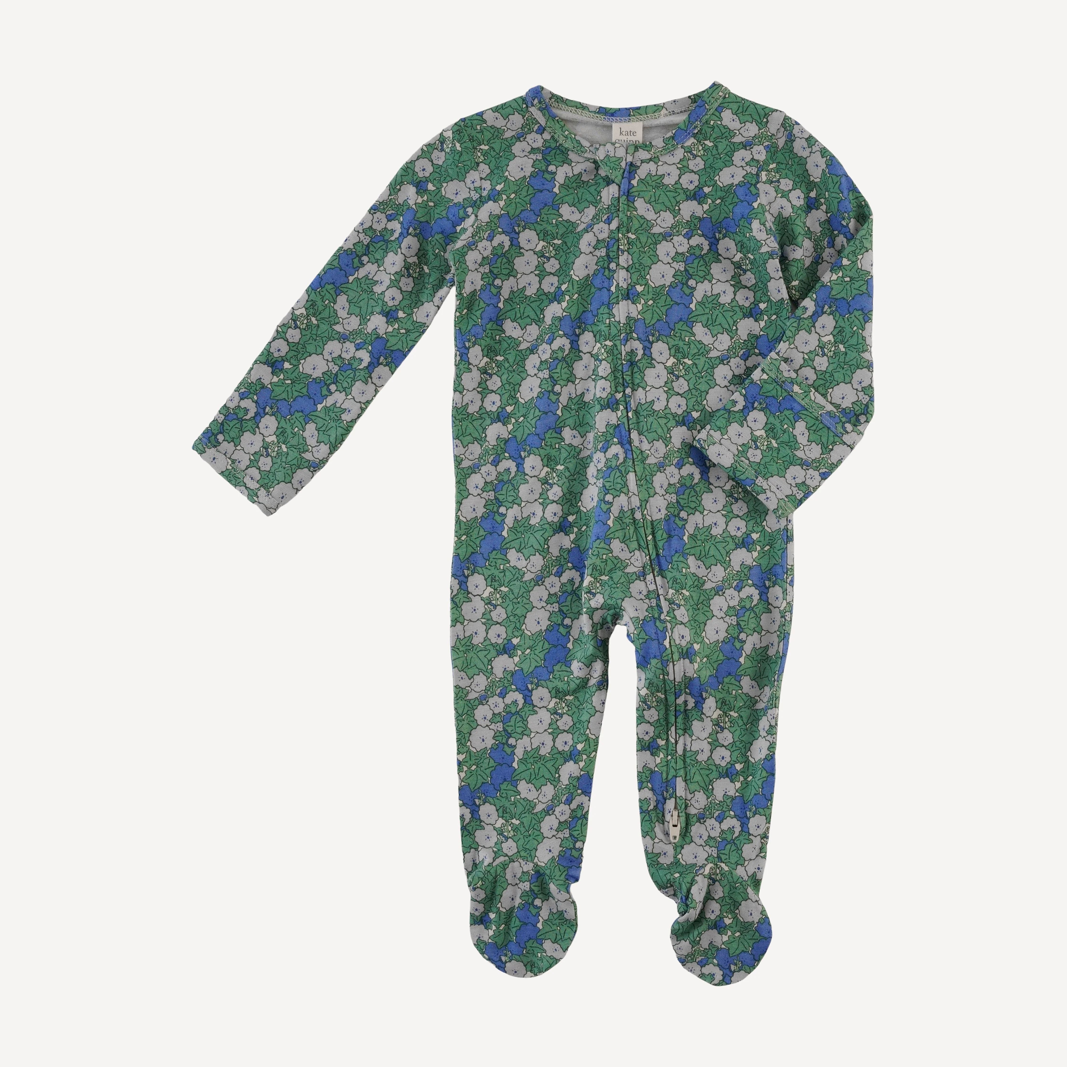 long sleeve two way zipper footie | blue ivy floral | bamboo - Image 3