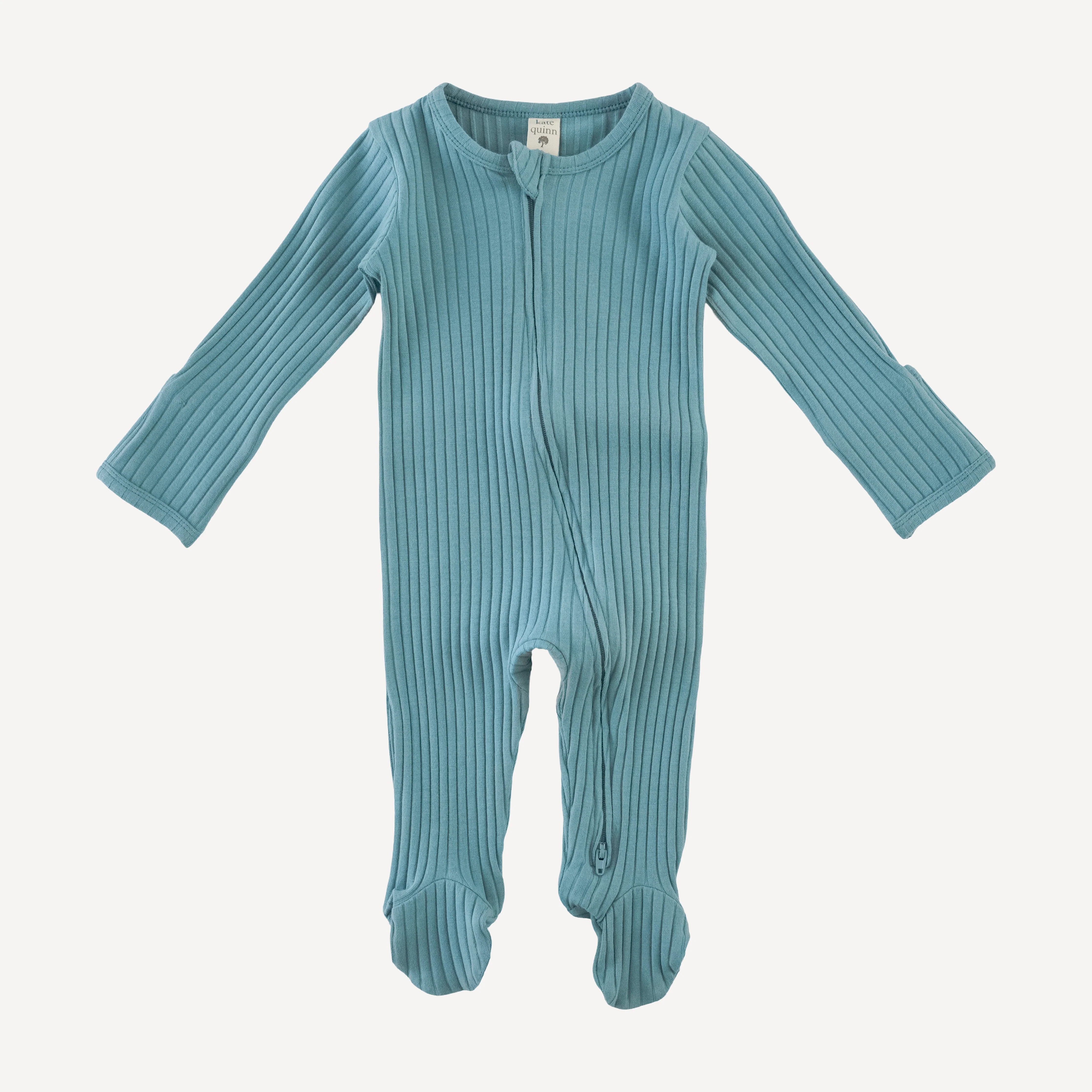 long sleeve two way zipper footie | blue smoke | organic cotton wide rib