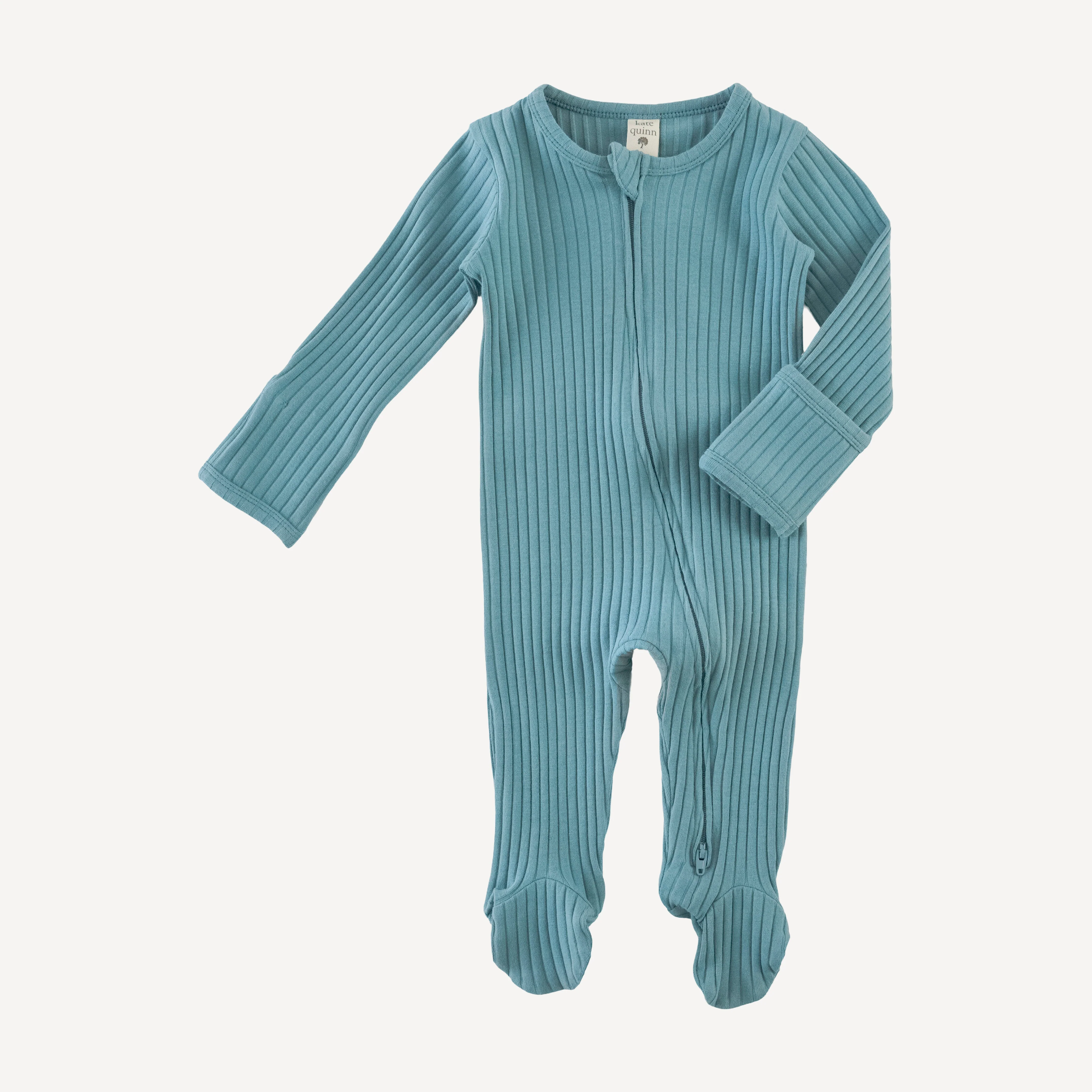 long sleeve two way zipper footie | blue smoke | organic cotton wide rib - Image 3