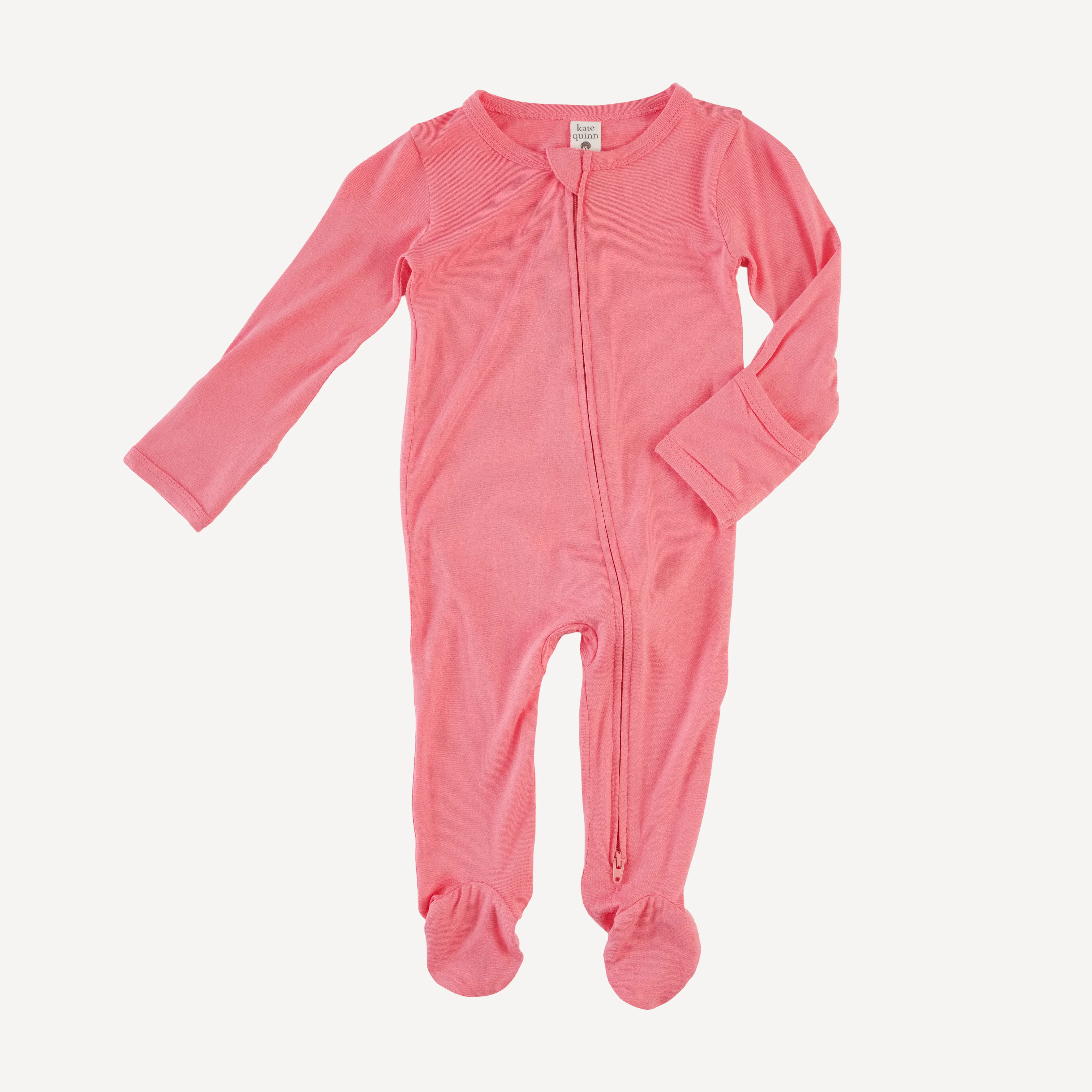 long sleeve two way zipper footie | candied strawberry | bamboo - Image 3