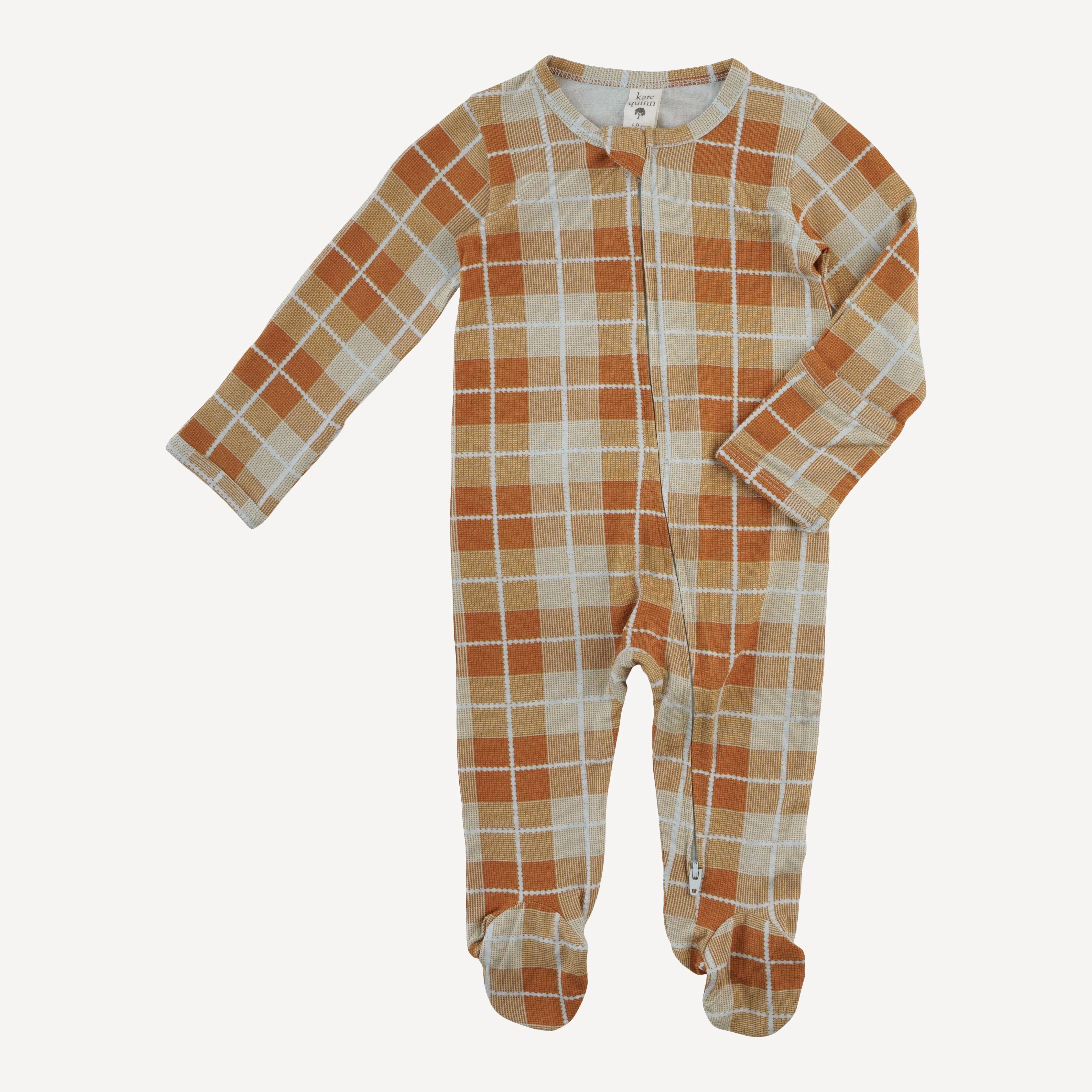 long sleeve two way zipper footie | caramel plaid | bamboo - Image 3