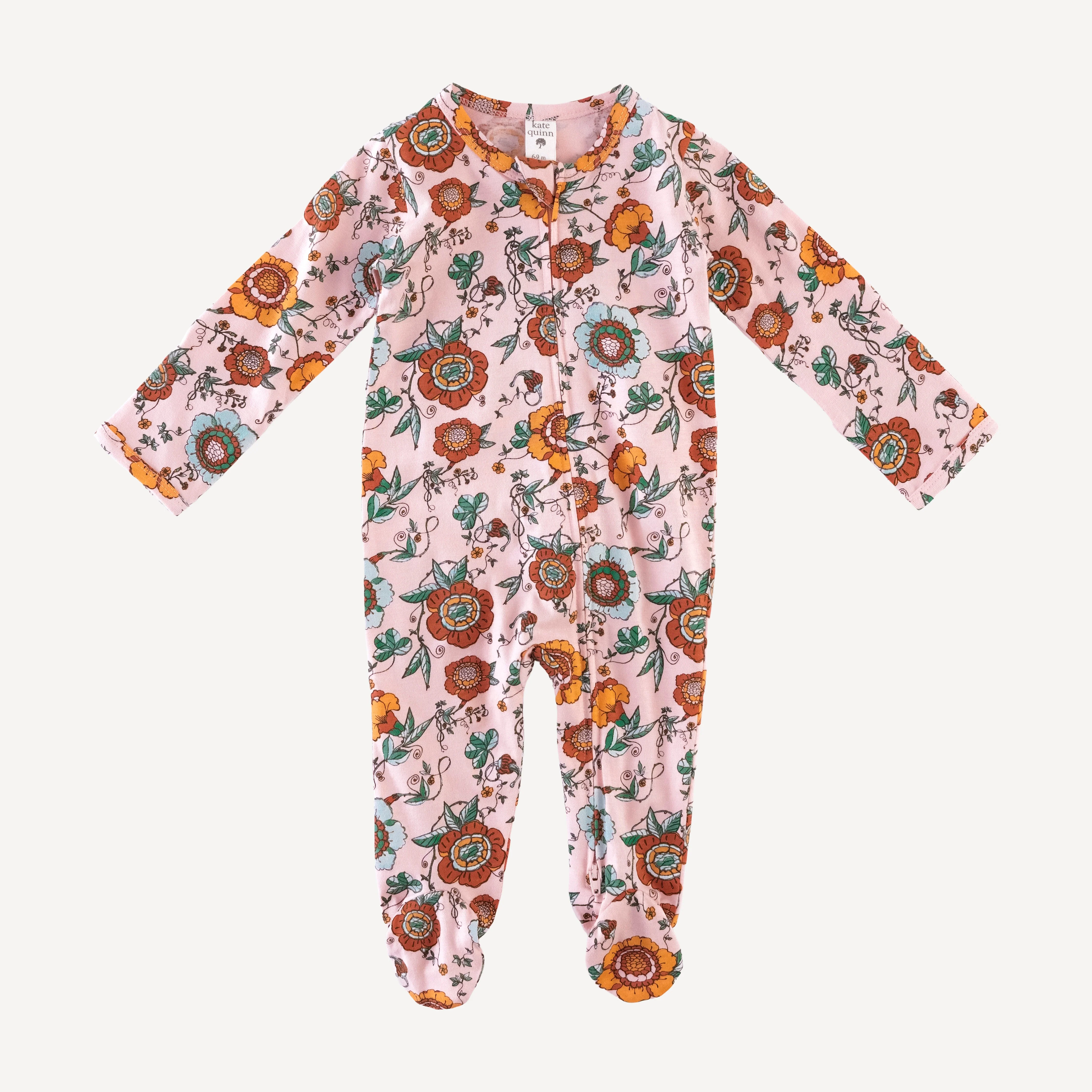 long sleeve two way zipper footie | chinoiserie floral | organic cotton jersey