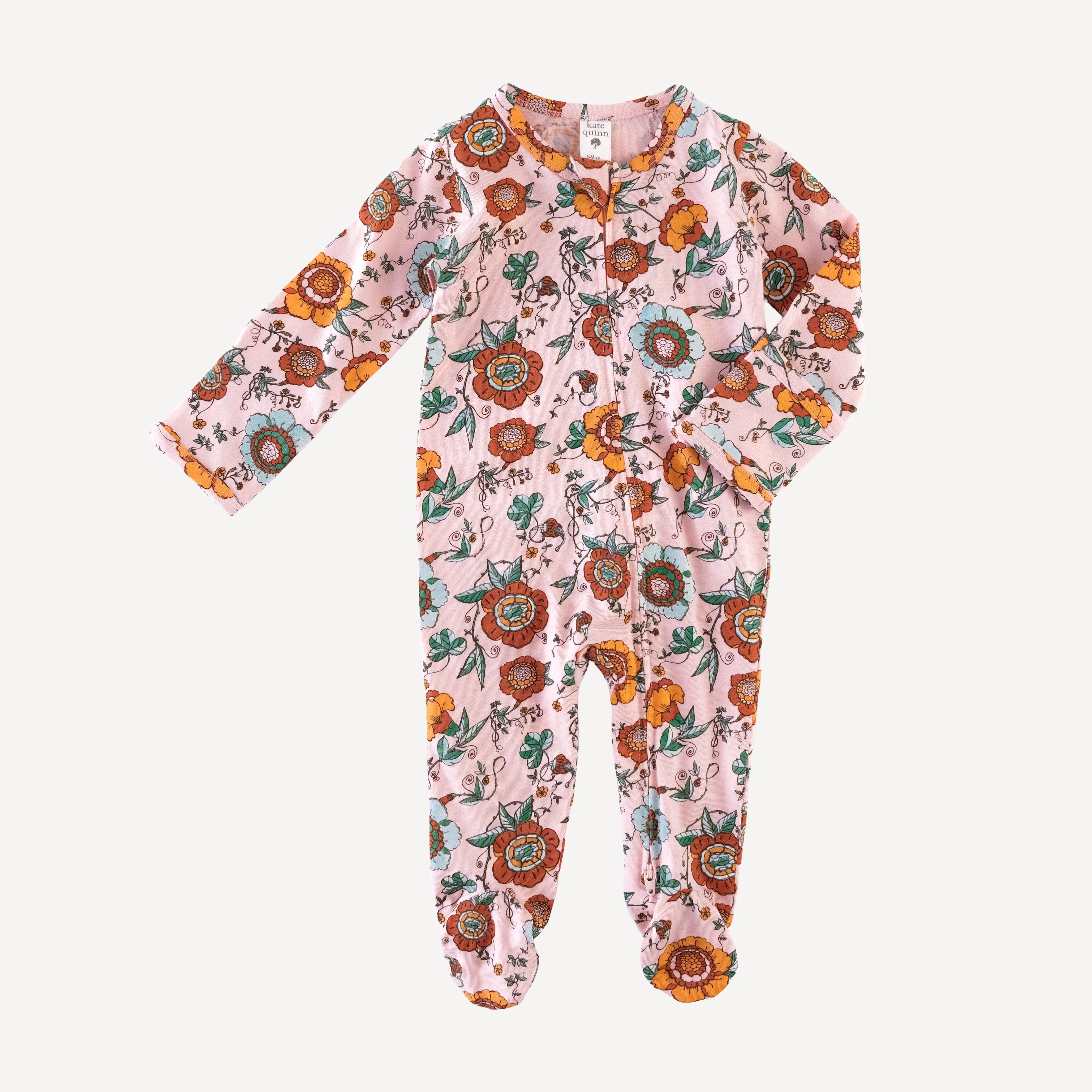long sleeve two way zipper footie | chinoiserie floral | organic cotton jersey - Image 3