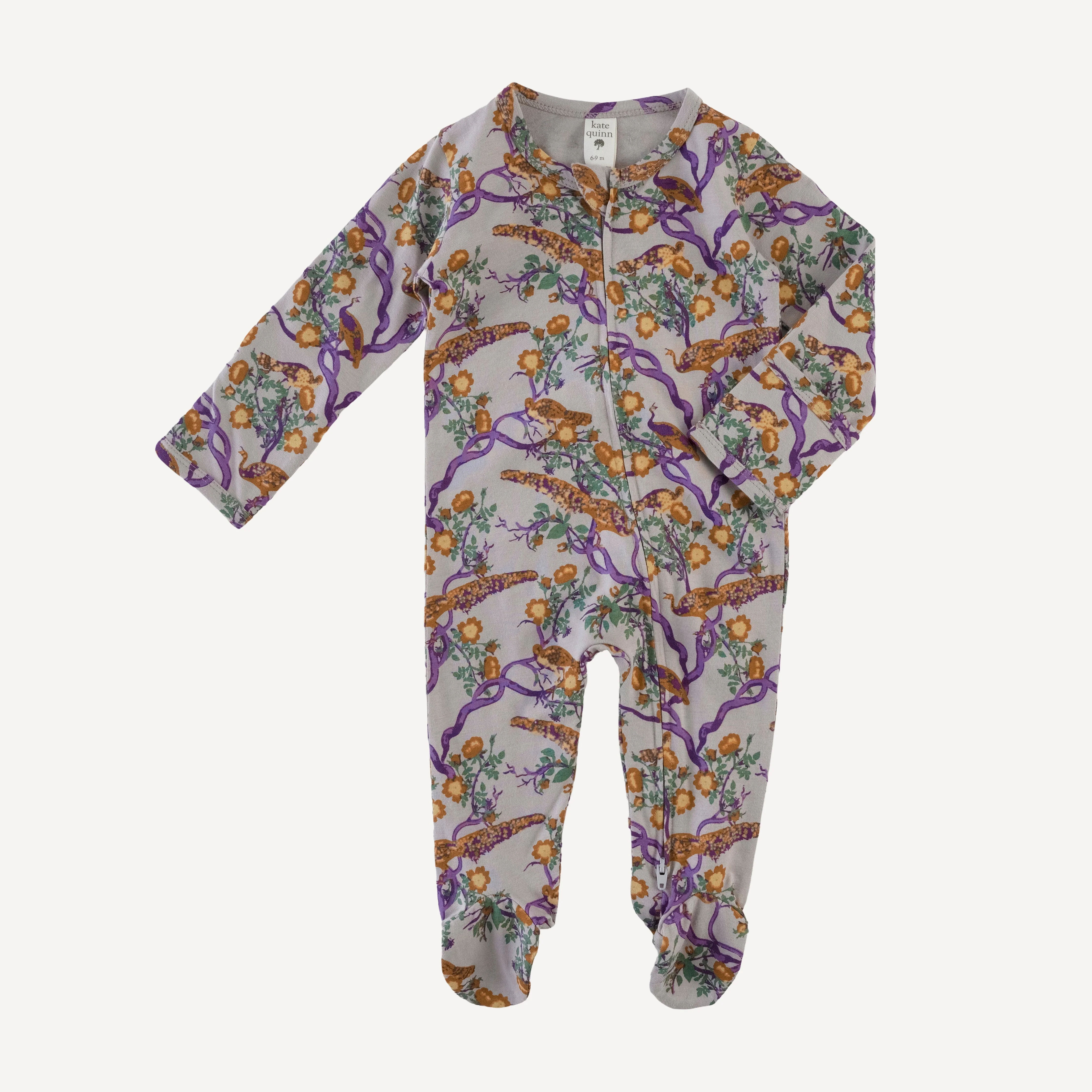 long sleeve two way zipper footie | chinoiserie peacock | organic cotton jersey - Image 3