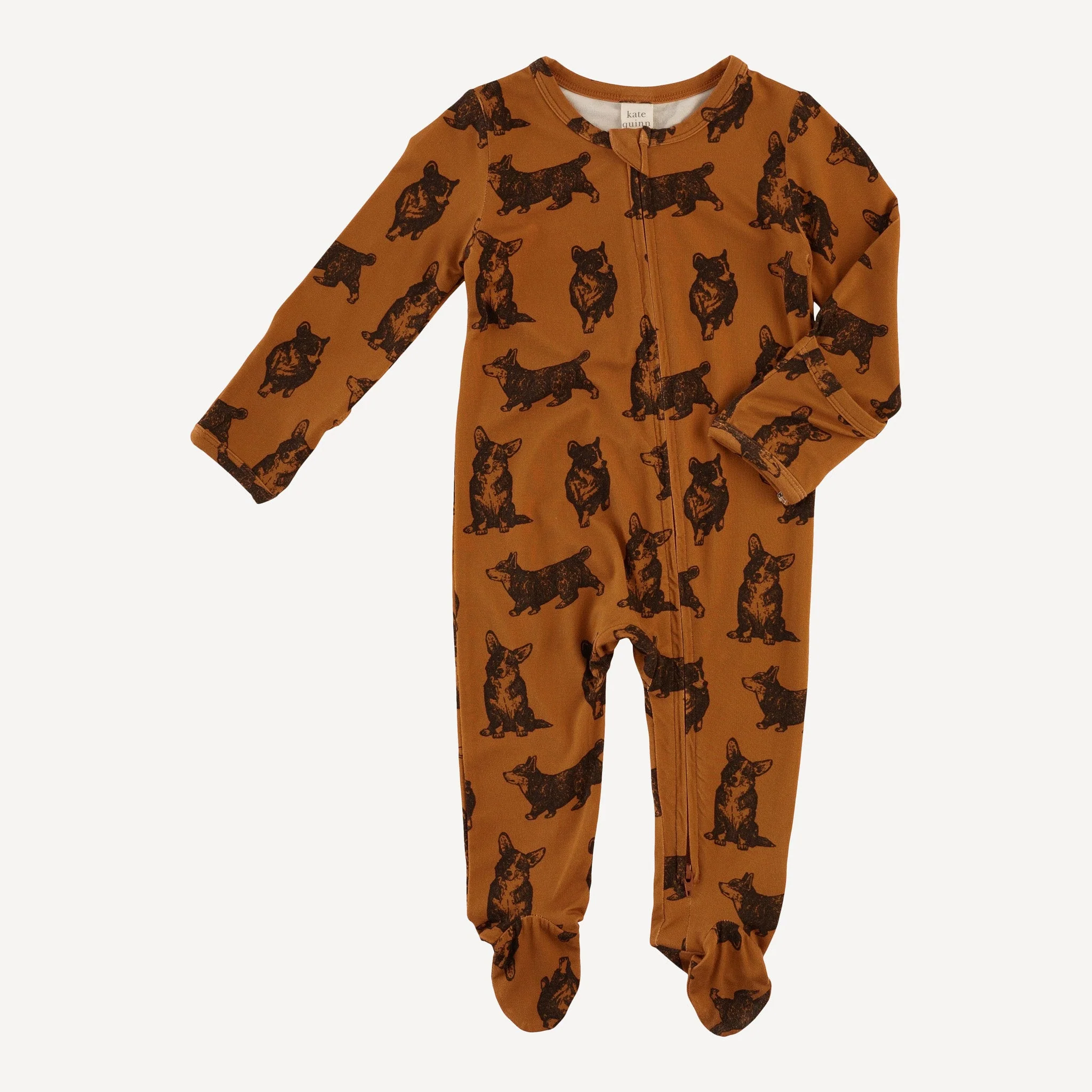 long sleeve two way zipper footie | corgis | light weight bamboo - Image 3