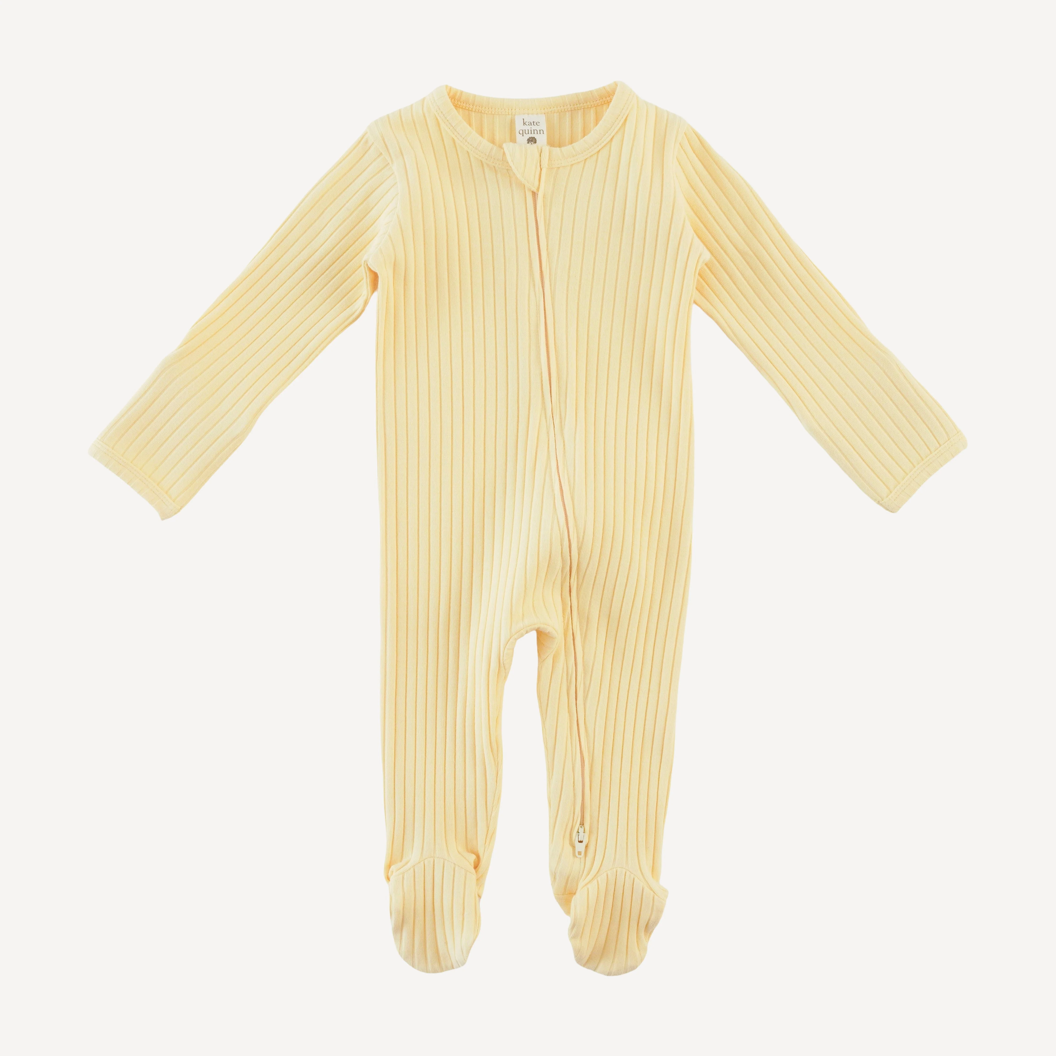long sleeve two way zipper footie | egg shell | organic cotton wide rib