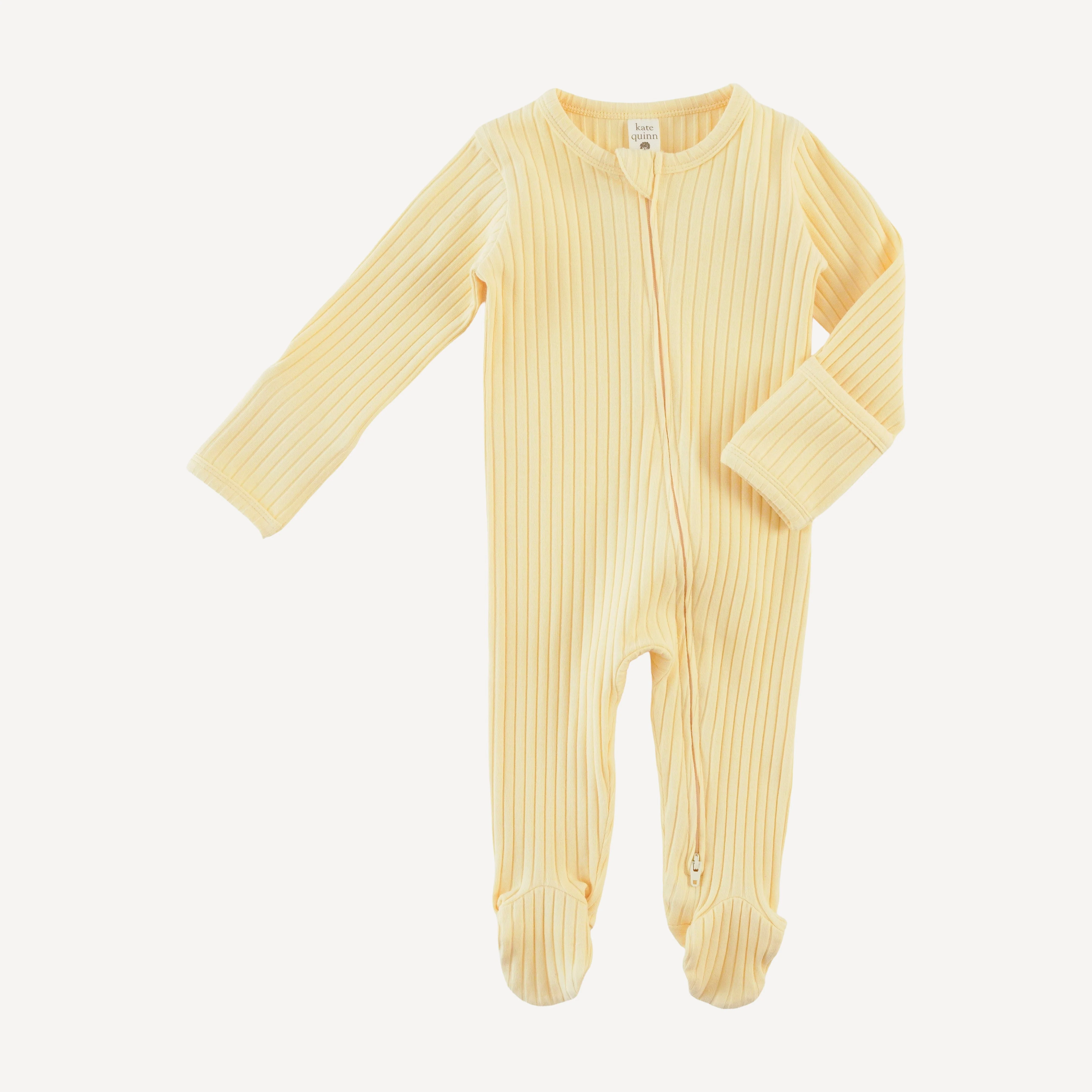 long sleeve two way zipper footie | egg shell | organic cotton wide rib - Image 3