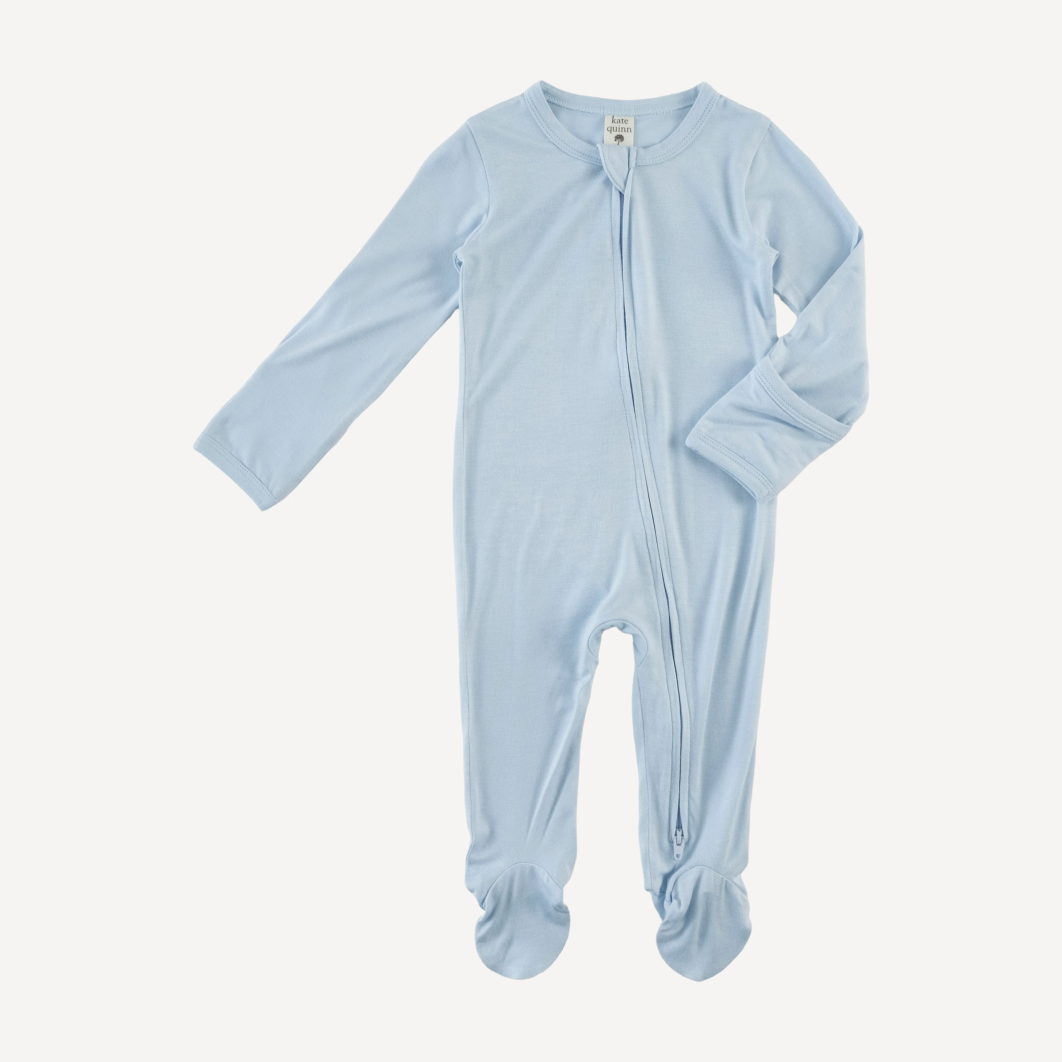 long sleeve two way zipper footie | finch blue | bamboo - Image 3