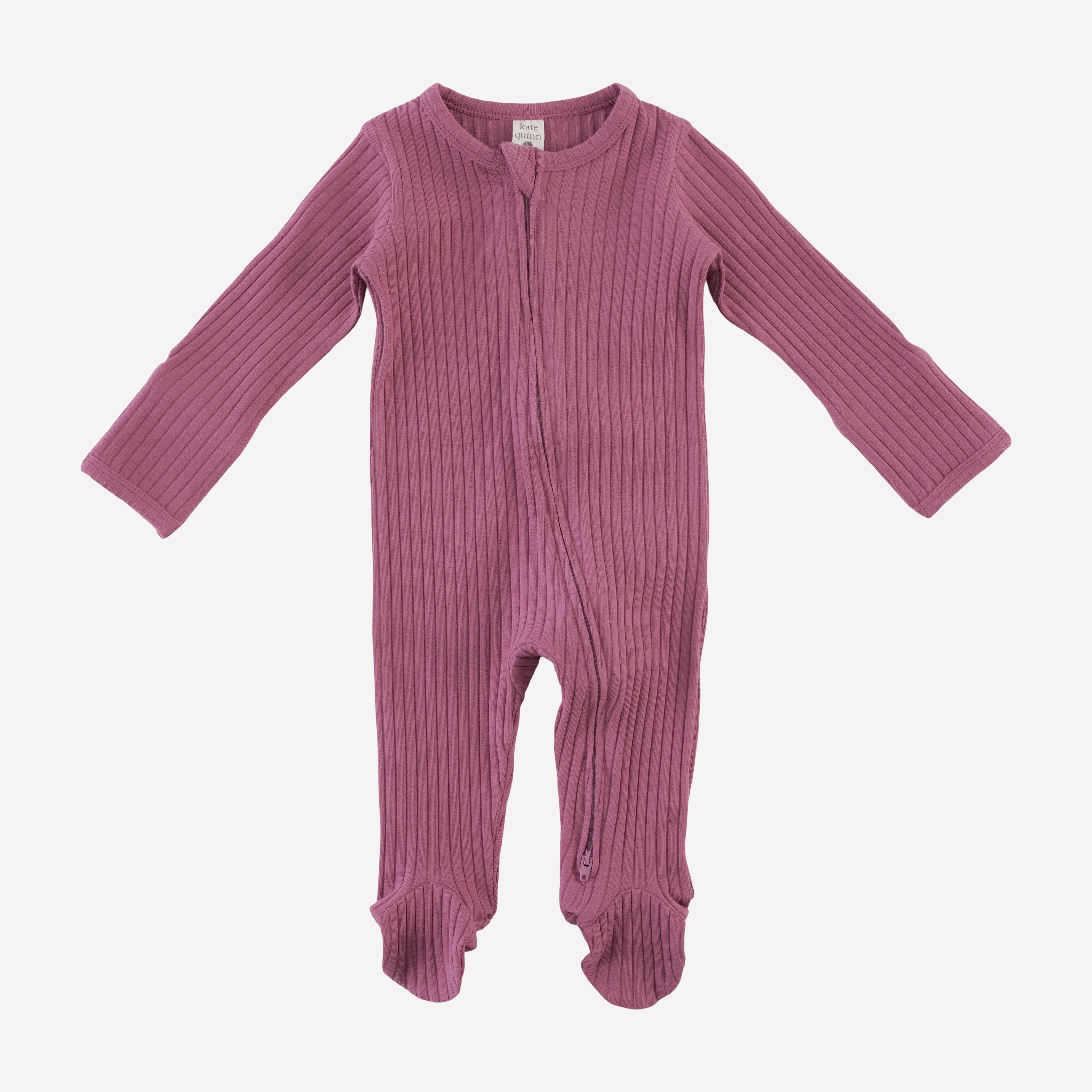 long sleeve two way zipper footie | fuchsia | organic cotton wide rib