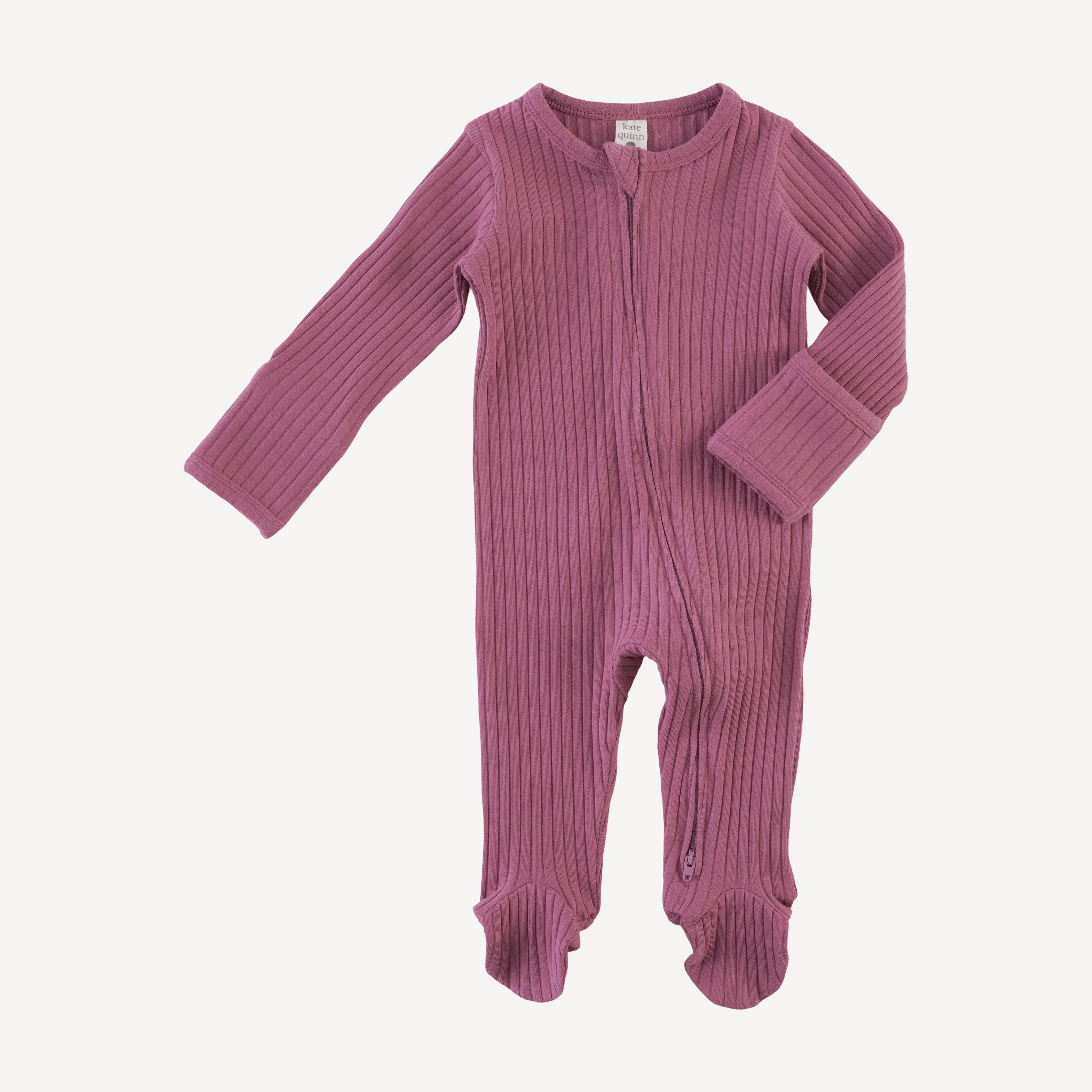 long sleeve two way zipper footie | fuchsia | organic cotton wide rib - Image 3
