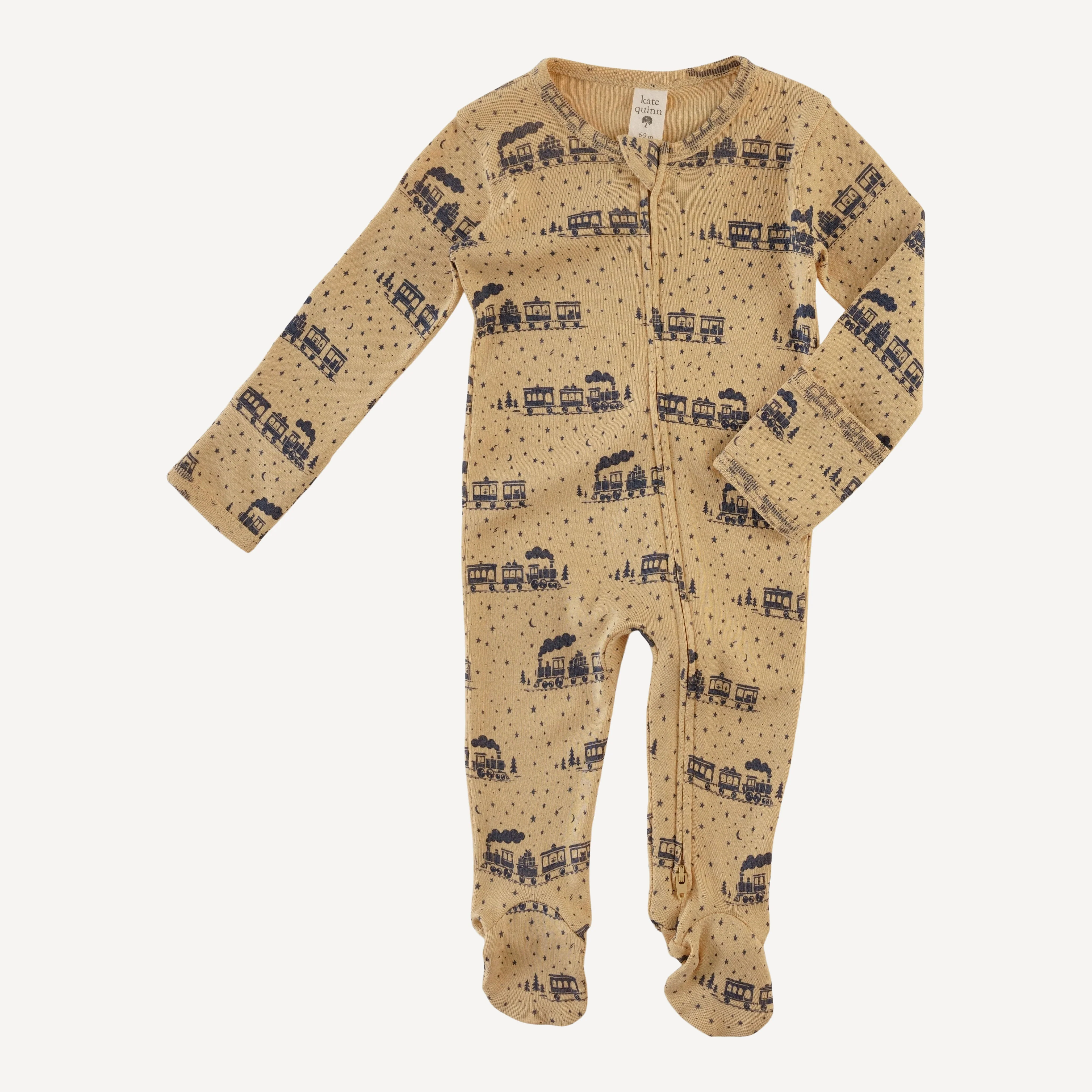 long sleeve two way zipper footie | train | organic cotton flat rib - Image 3