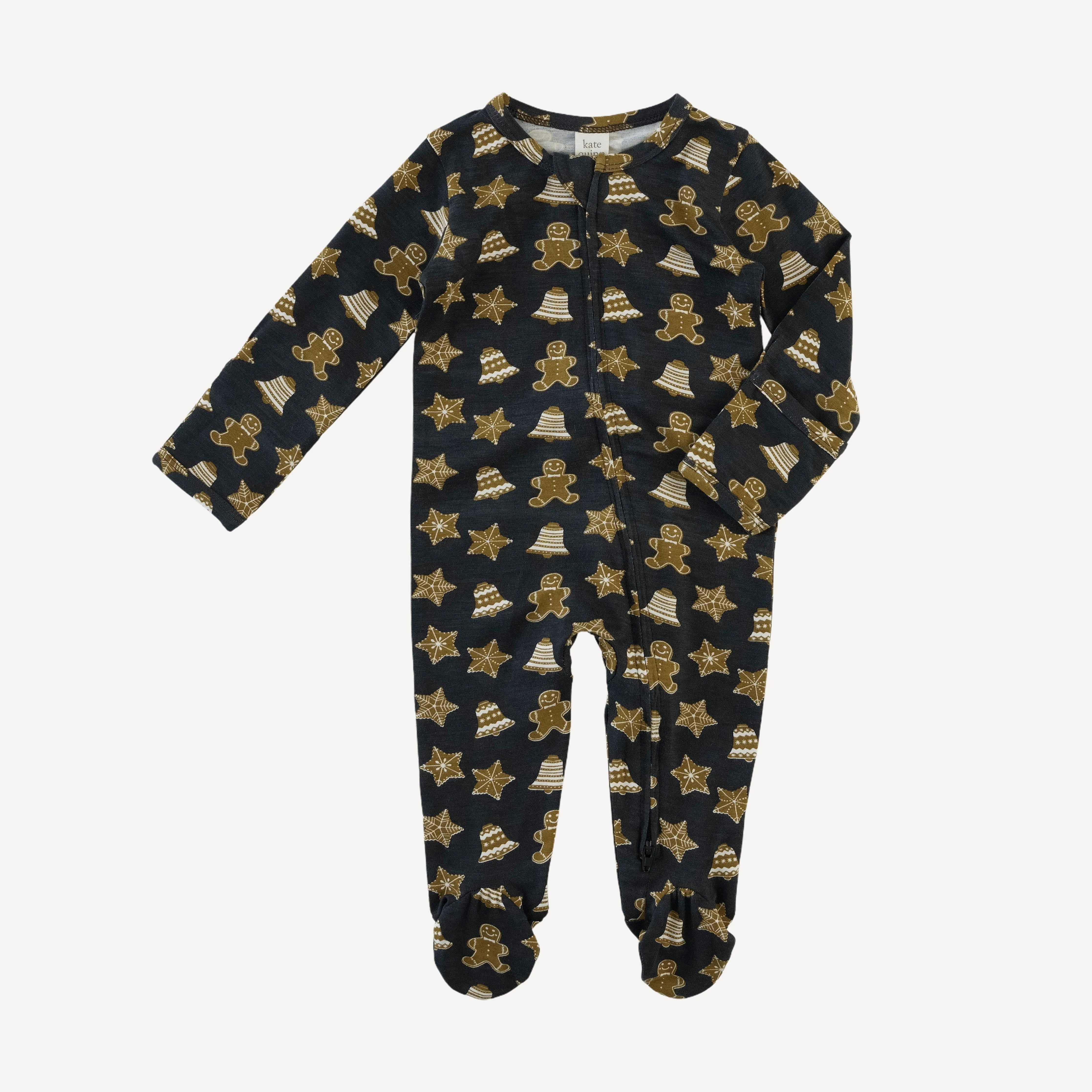 long sleeve two way zipper footie | gingerbread cookies | bamboo - Image 3