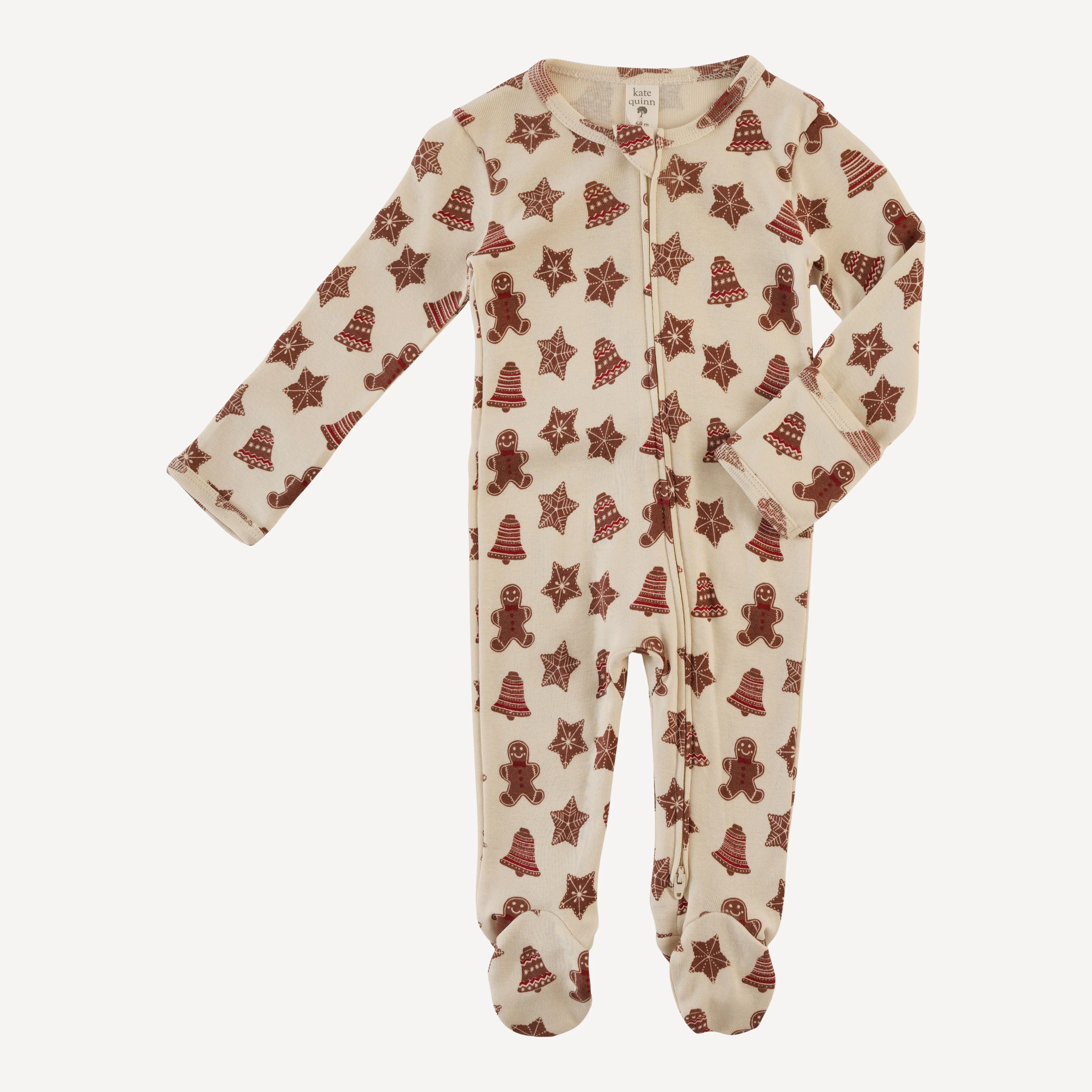 long sleeve two way zipper footie | gingerbread cookies | organic cotton flat rib - Image 3