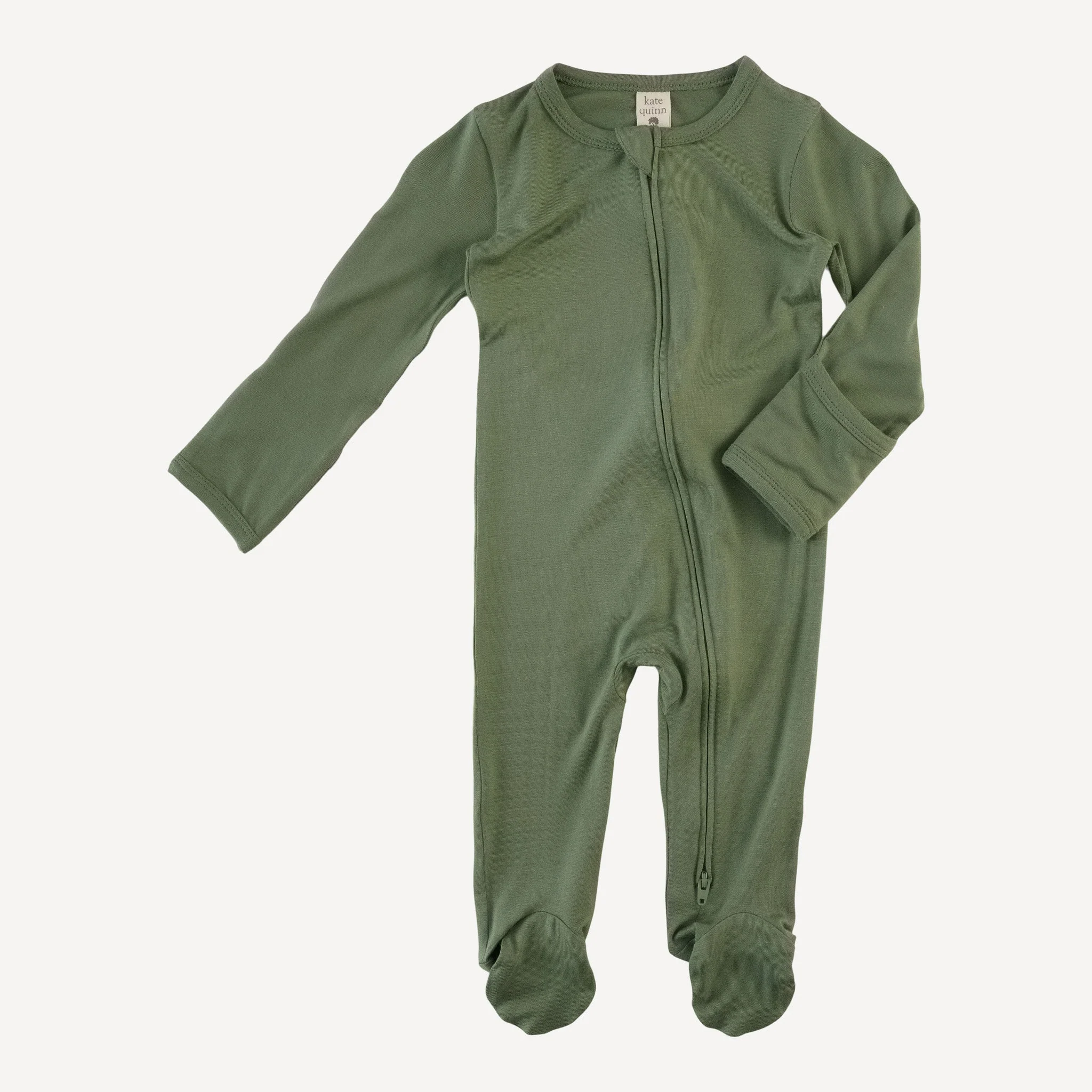 long sleeve two way zipper footie | hedge | bamboo - Image 3