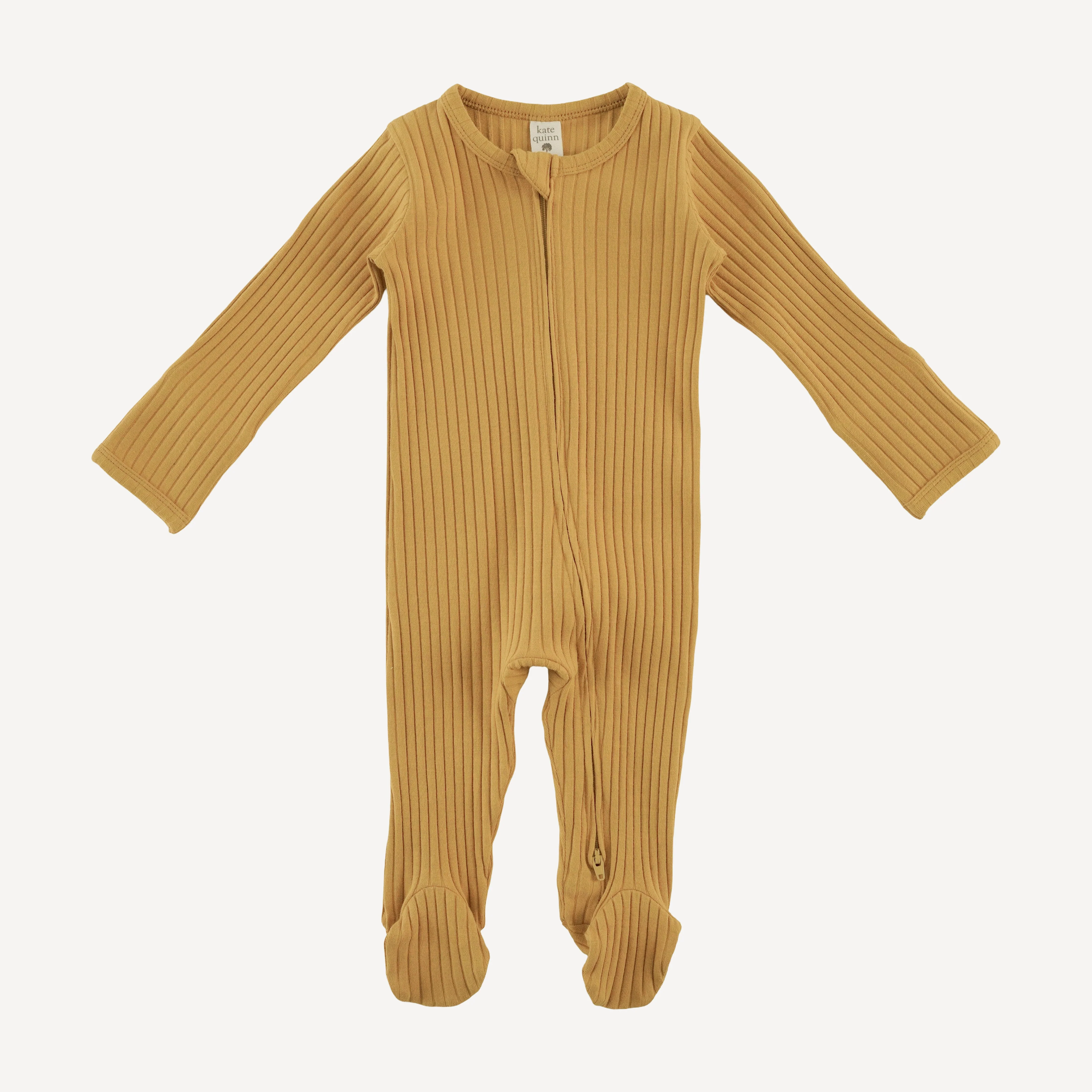 long sleeve two way zipper footie | honey mustard | organic cotton wide rib