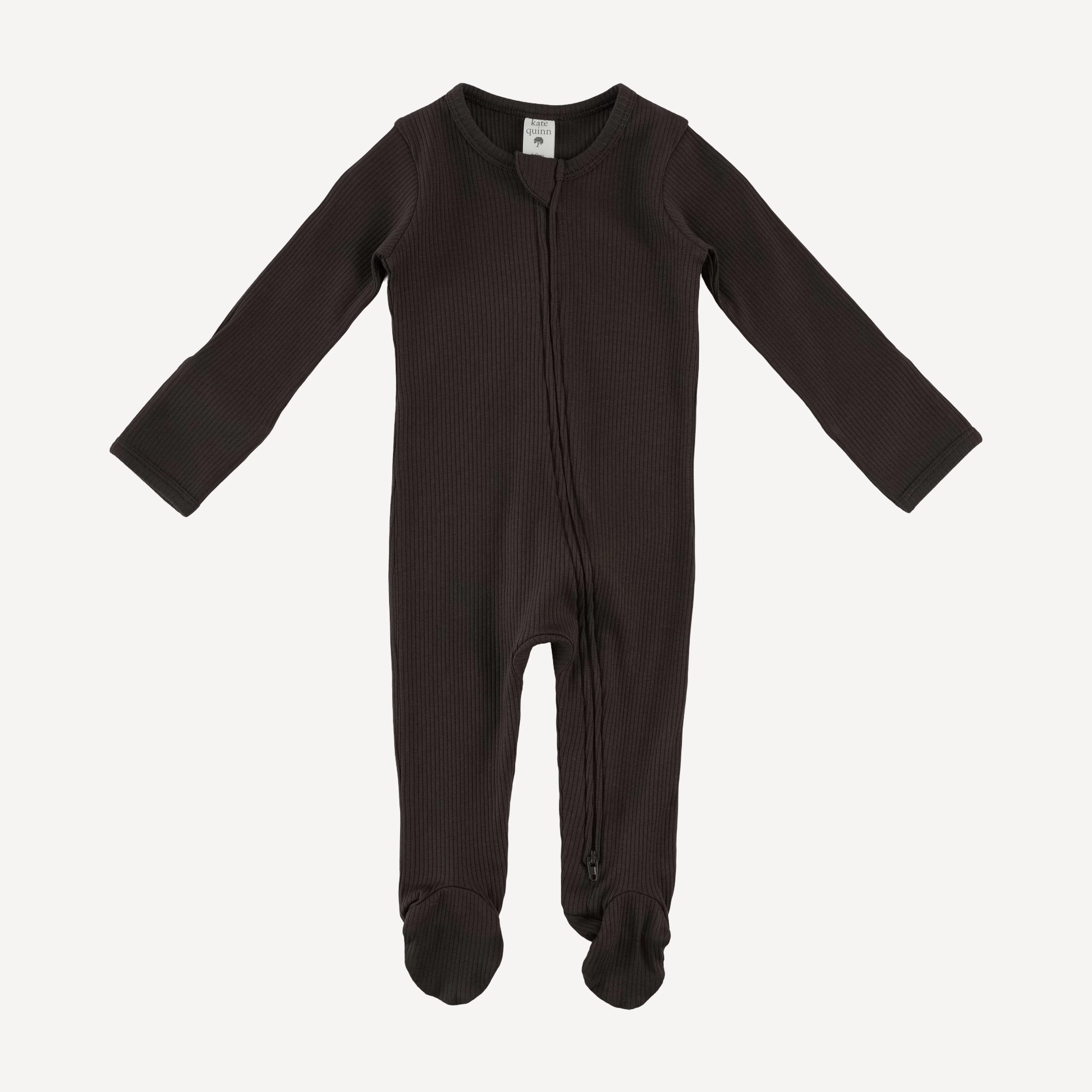 long sleeve two way zipper footie | hot fudge | organic cotton single rib