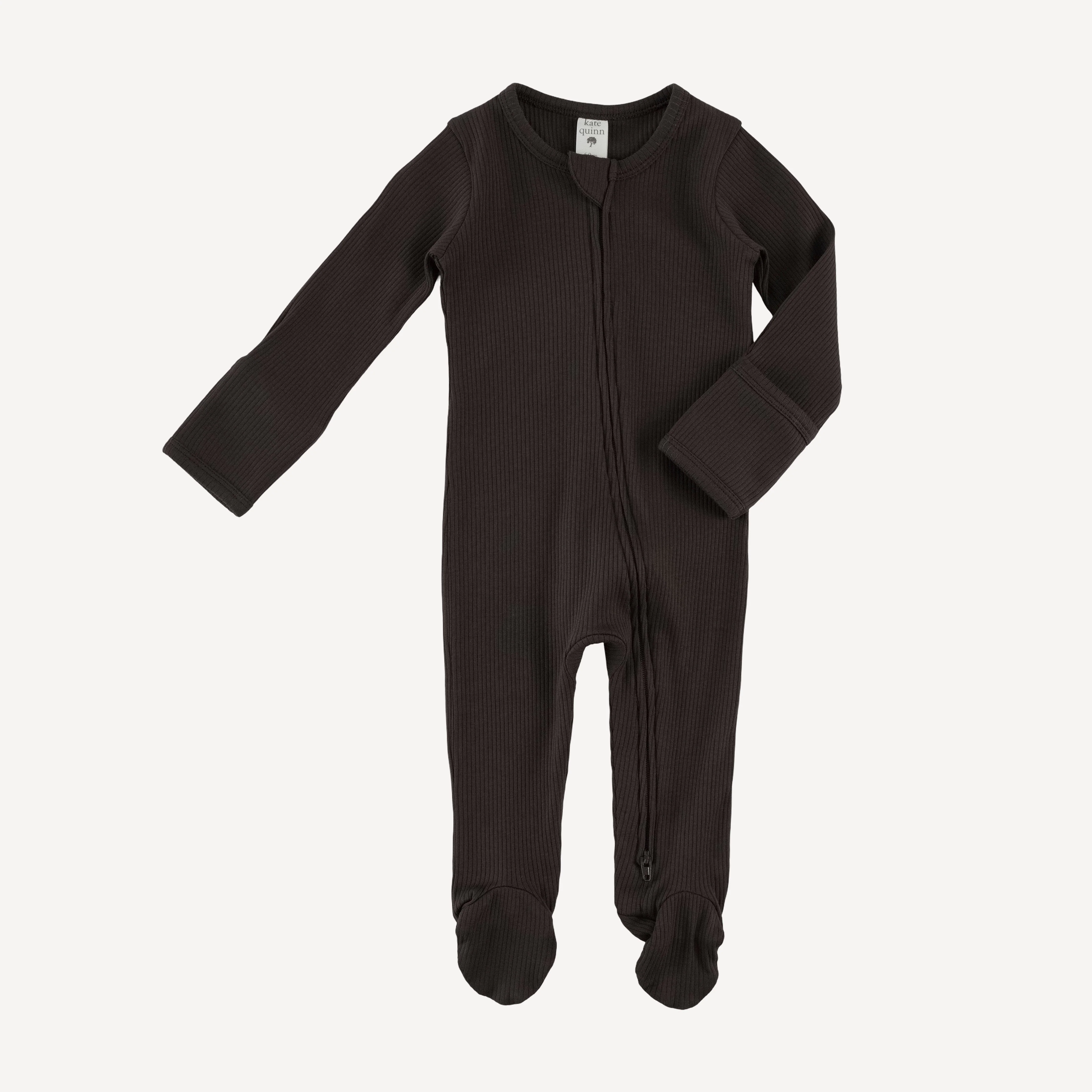 long sleeve two way zipper footie | hot fudge | organic cotton single rib - Image 3