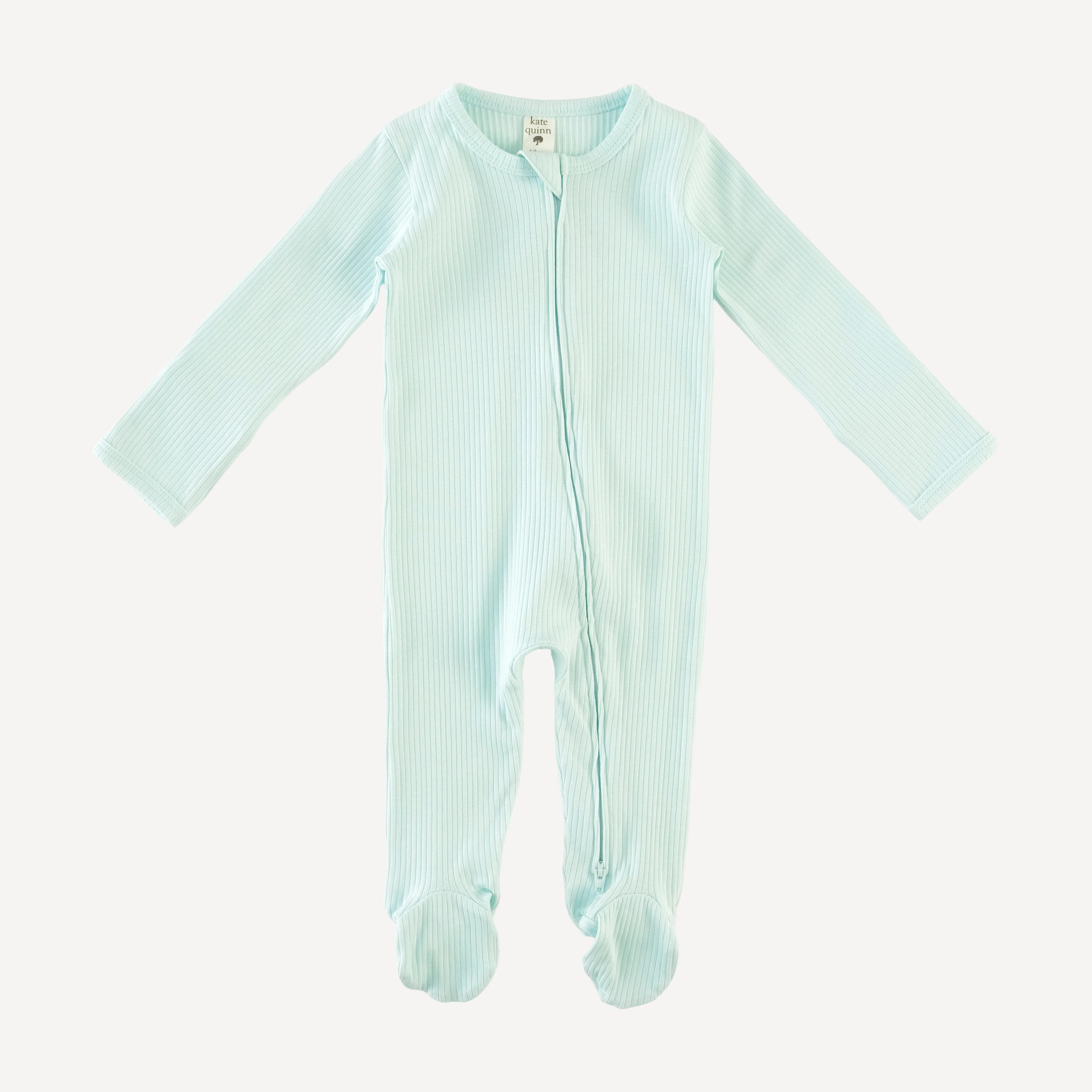long sleeve two way zipper footie | ice blue | organic cotton single rib