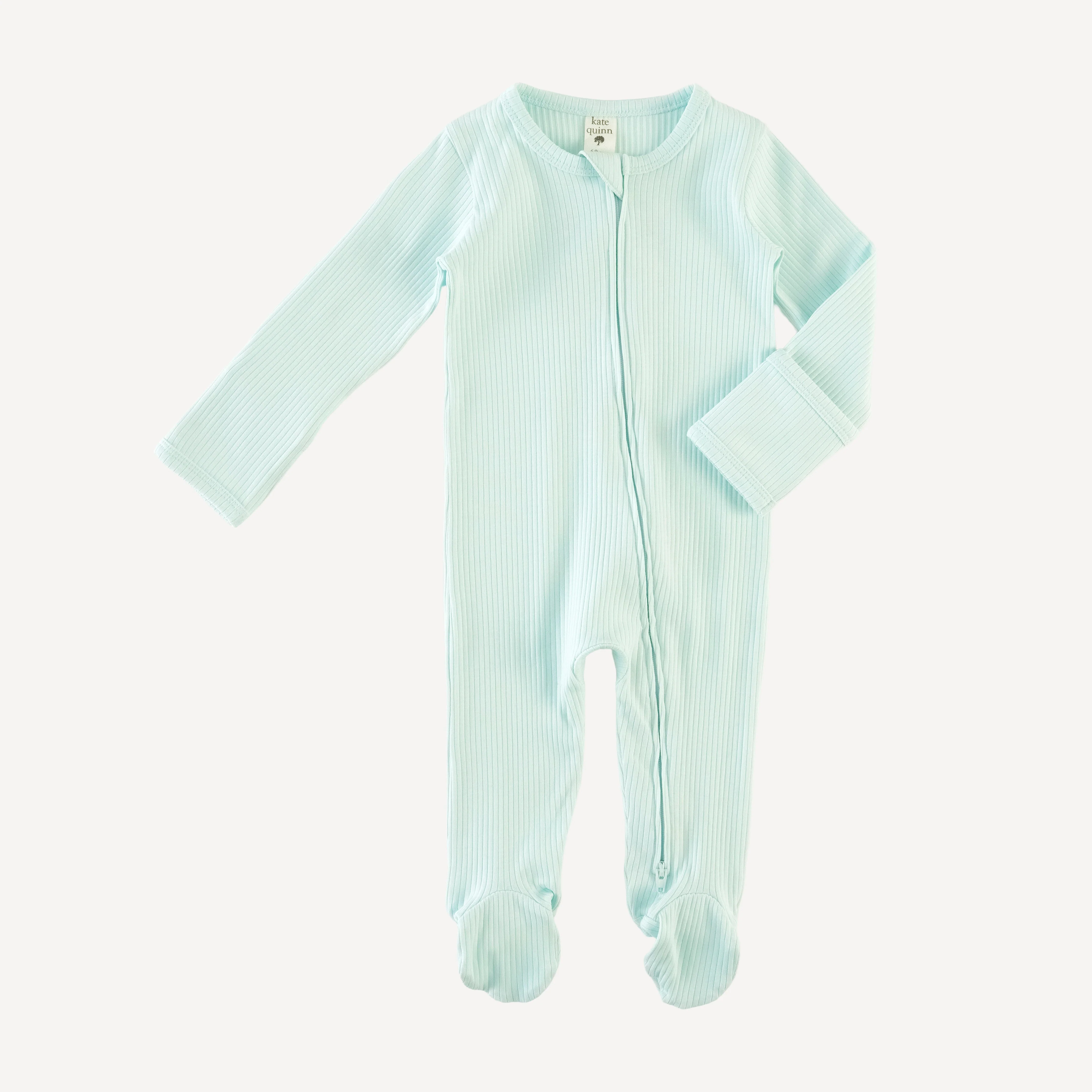 long sleeve two way zipper footie | ice blue | organic cotton single rib - Image 3