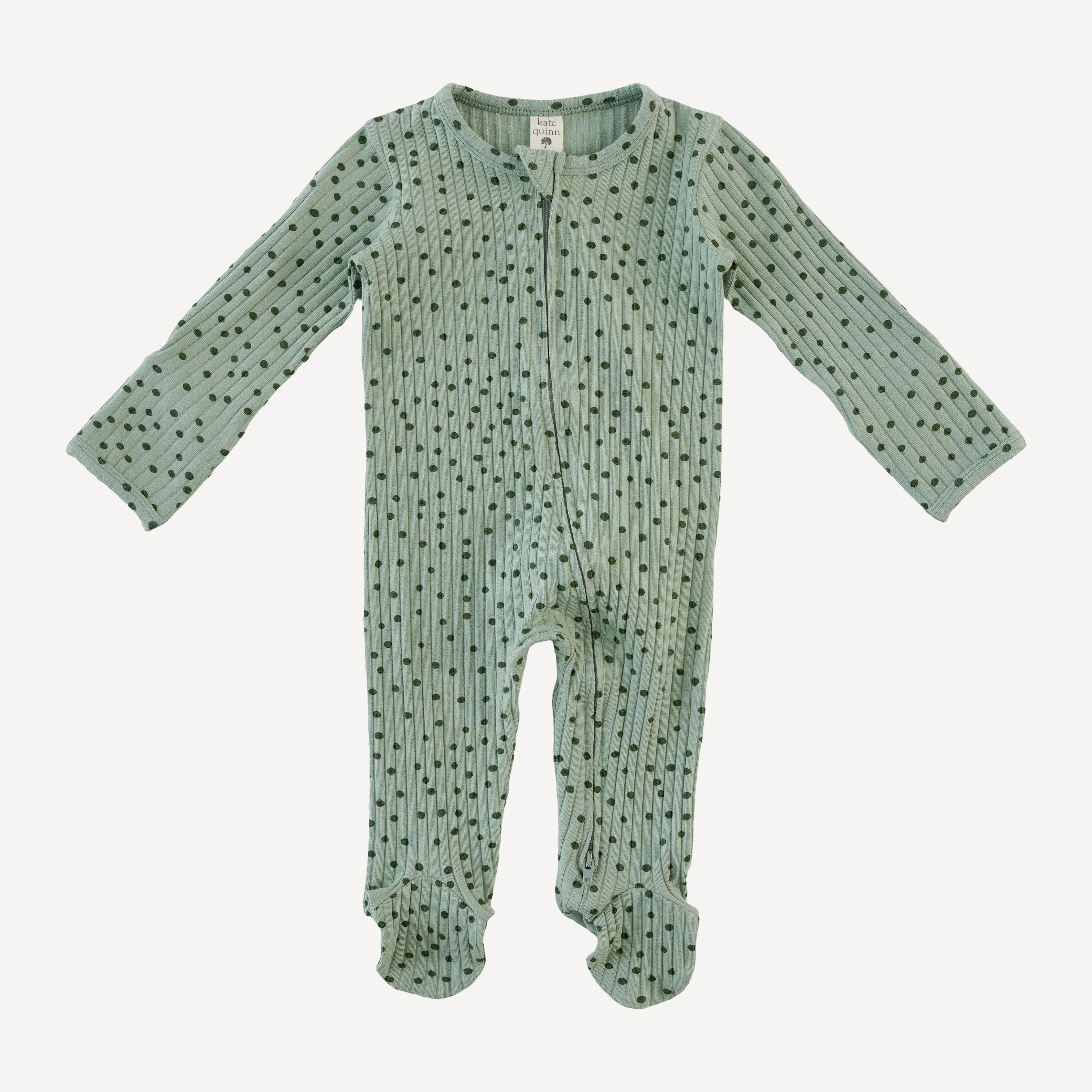 long sleeve two way zipper footie | iceberg dot | organic cotton wide rib