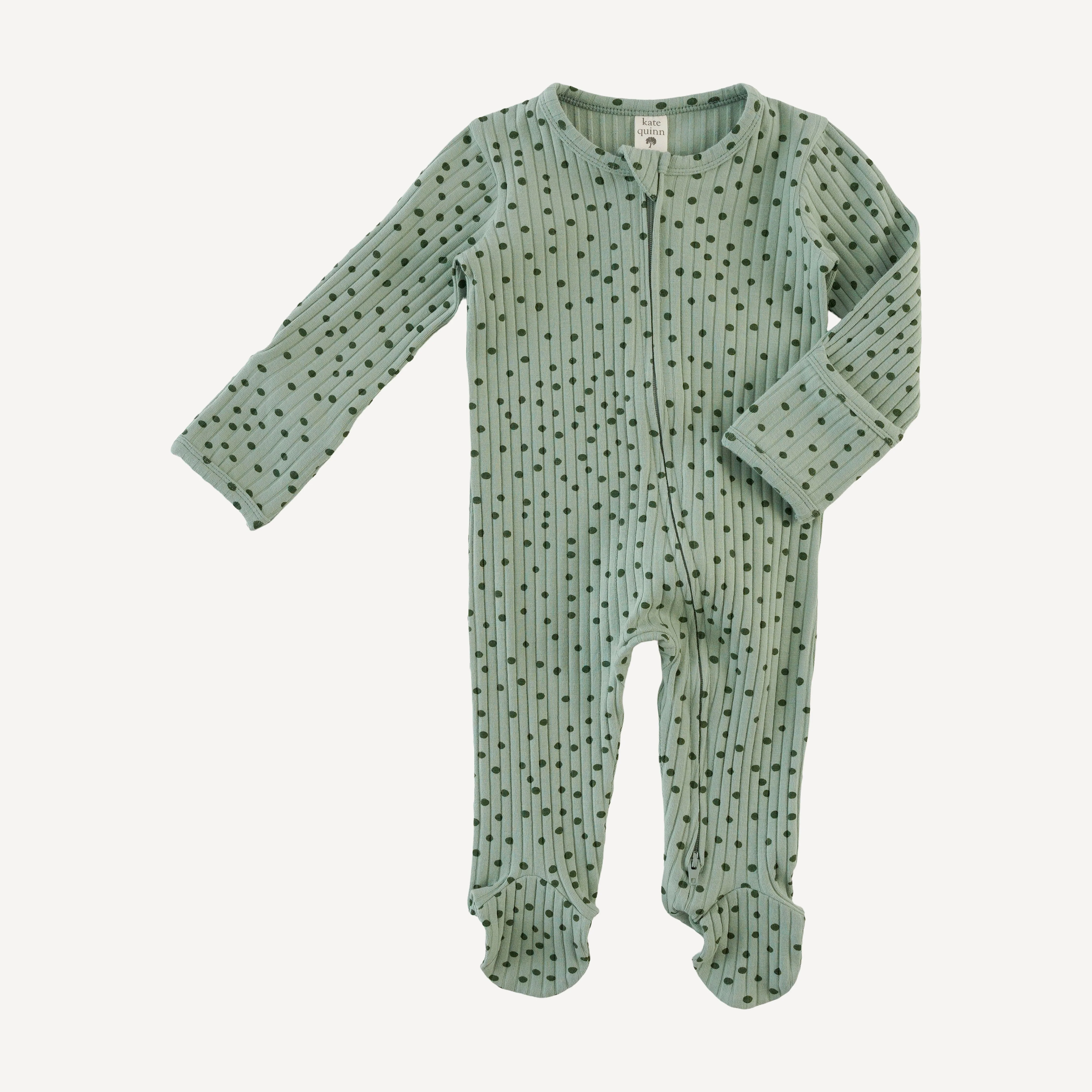 long sleeve two way zipper footie | iceberg dot | organic cotton wide rib - Image 3