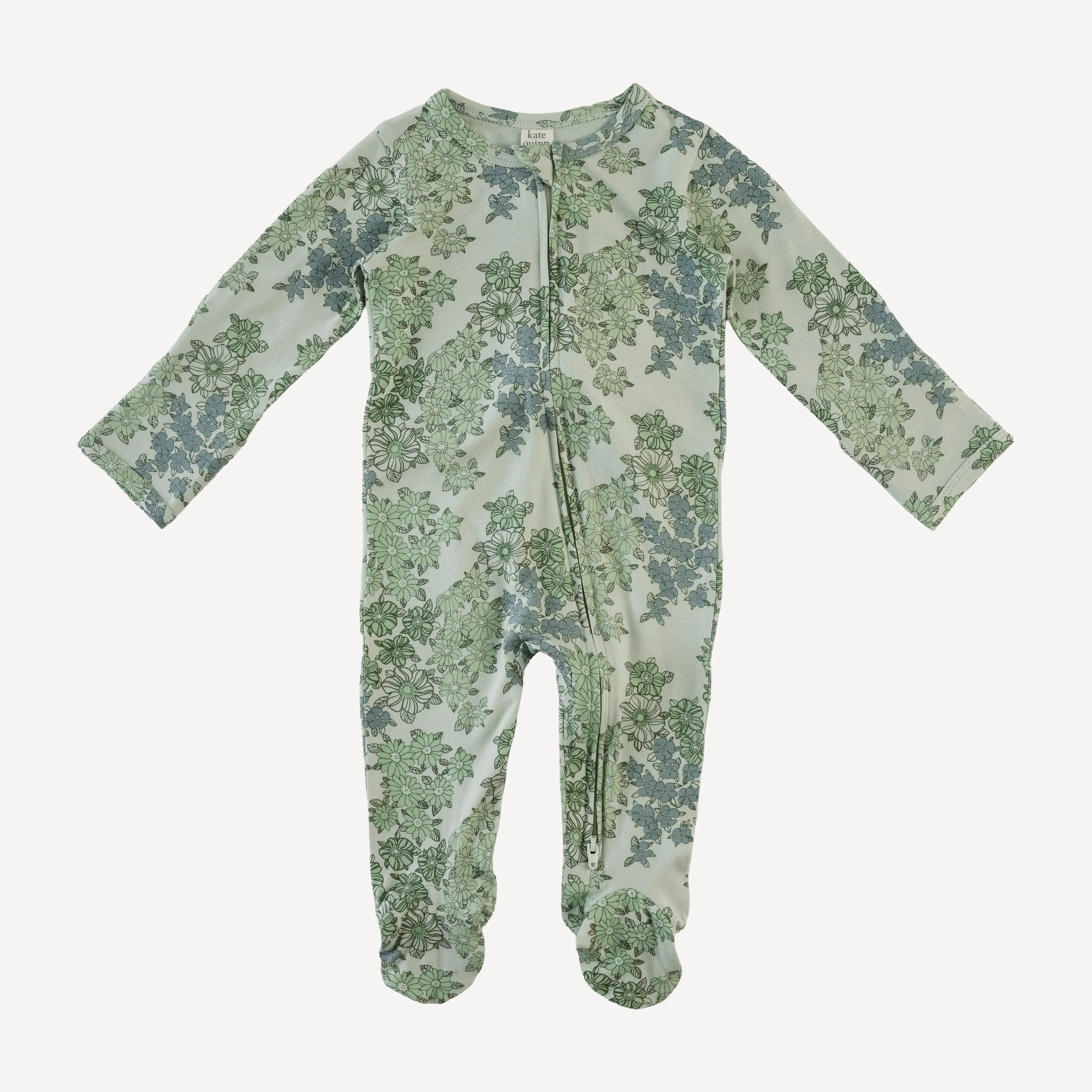 long sleeve two way zipper footie | jade wildflower | bamboo