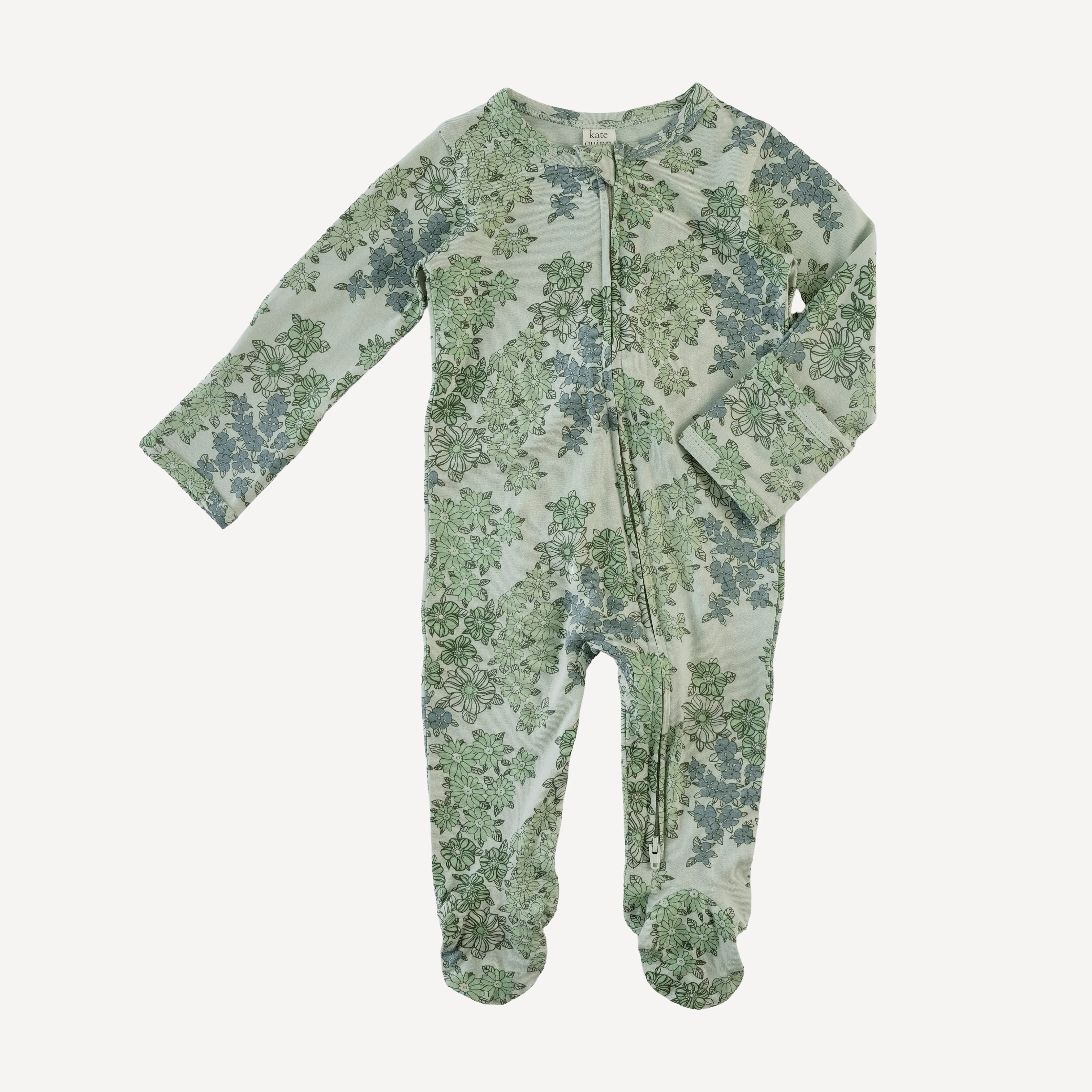 long sleeve two way zipper footie | jade wildflower | bamboo - Image 3