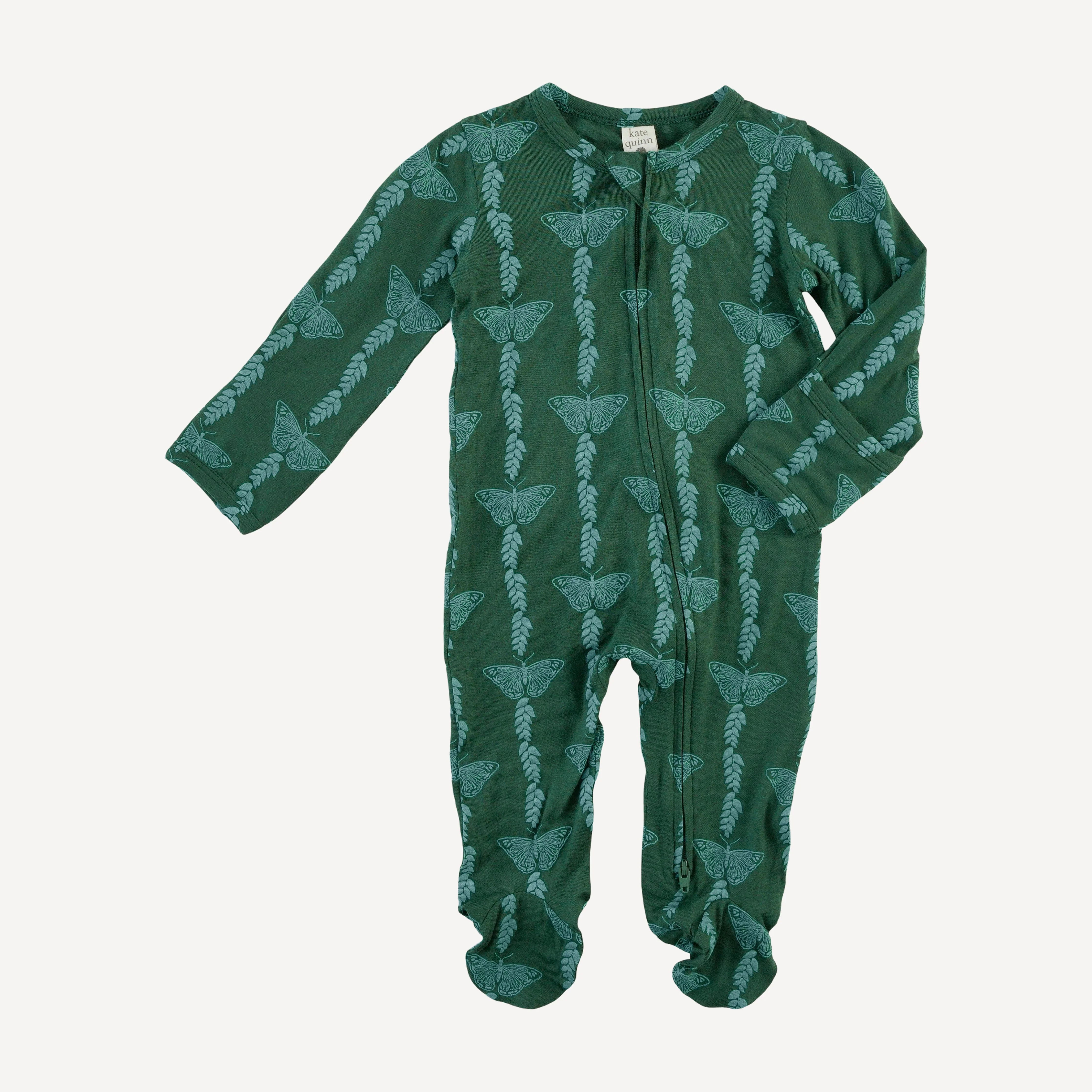 long sleeve two way zipper footie | juniper butterfly vine | bamboo - Image 3