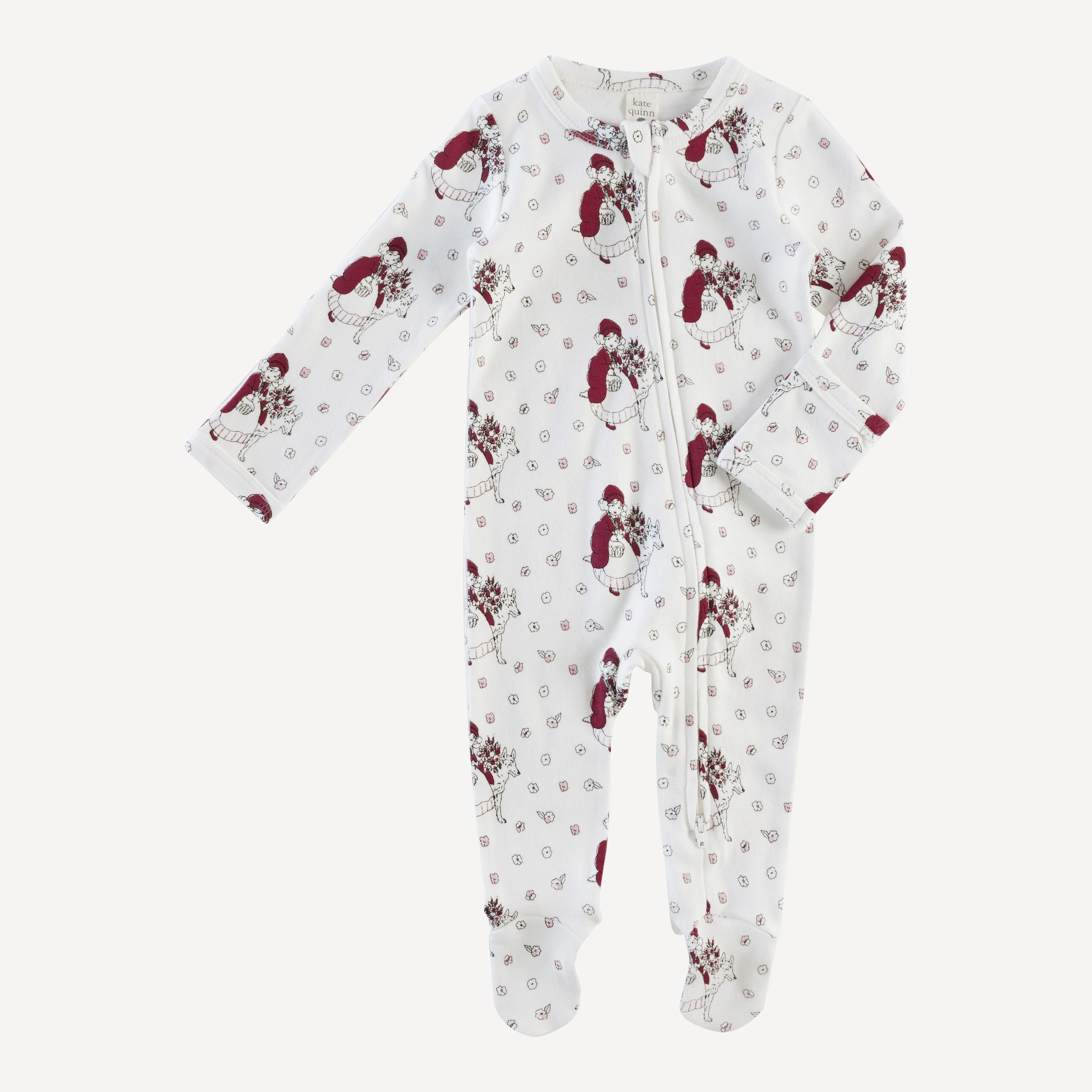 long sleeve two way zipper footie | little red | organic cotton interlock - Image 3
