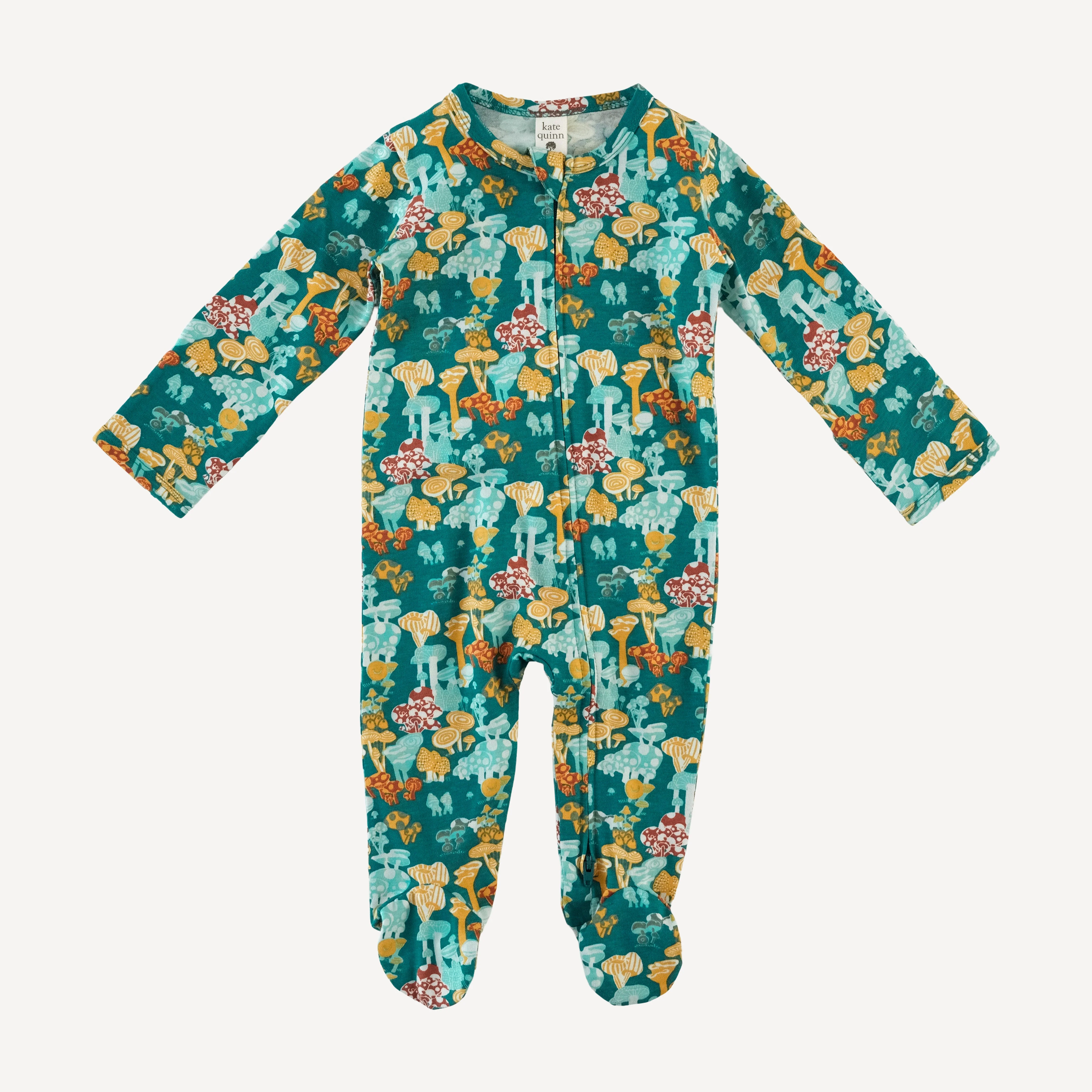 long sleeve two way zipper footie | magic mushrooms | organic cotton jersey