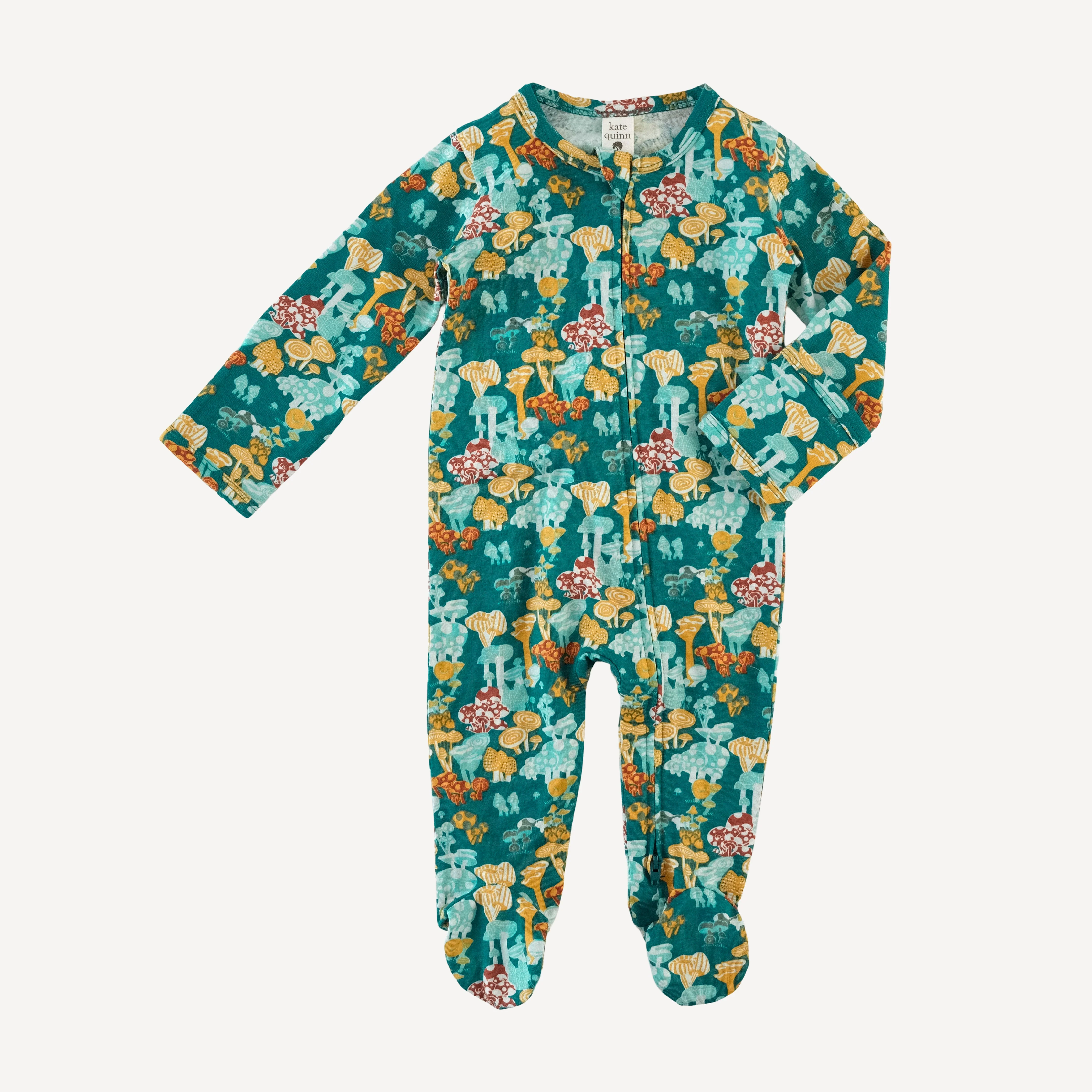 long sleeve two way zipper footie | magic mushrooms | organic cotton jersey - Image 3