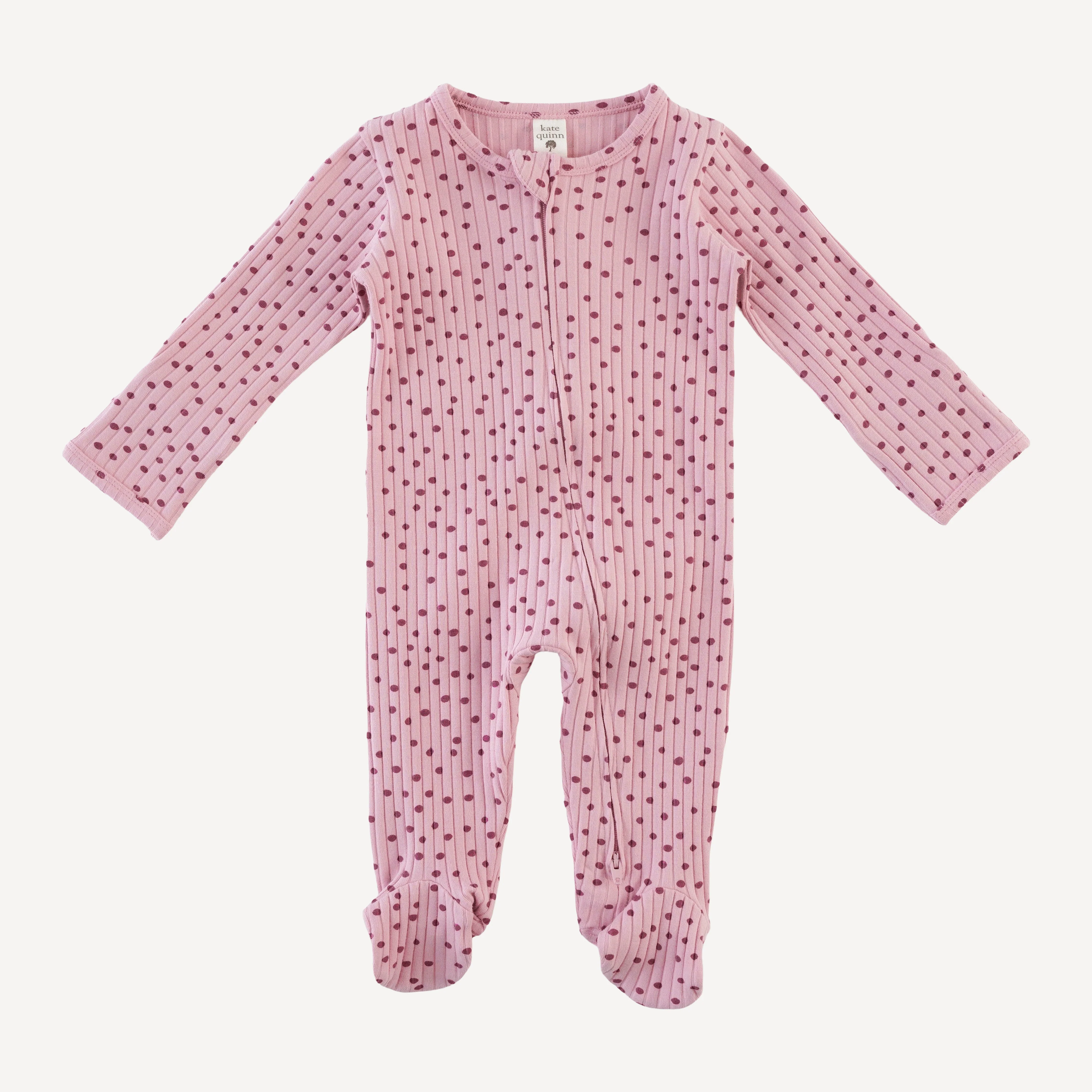 long sleeve two way zipper footie | mauve dot | organic cotton wide rib