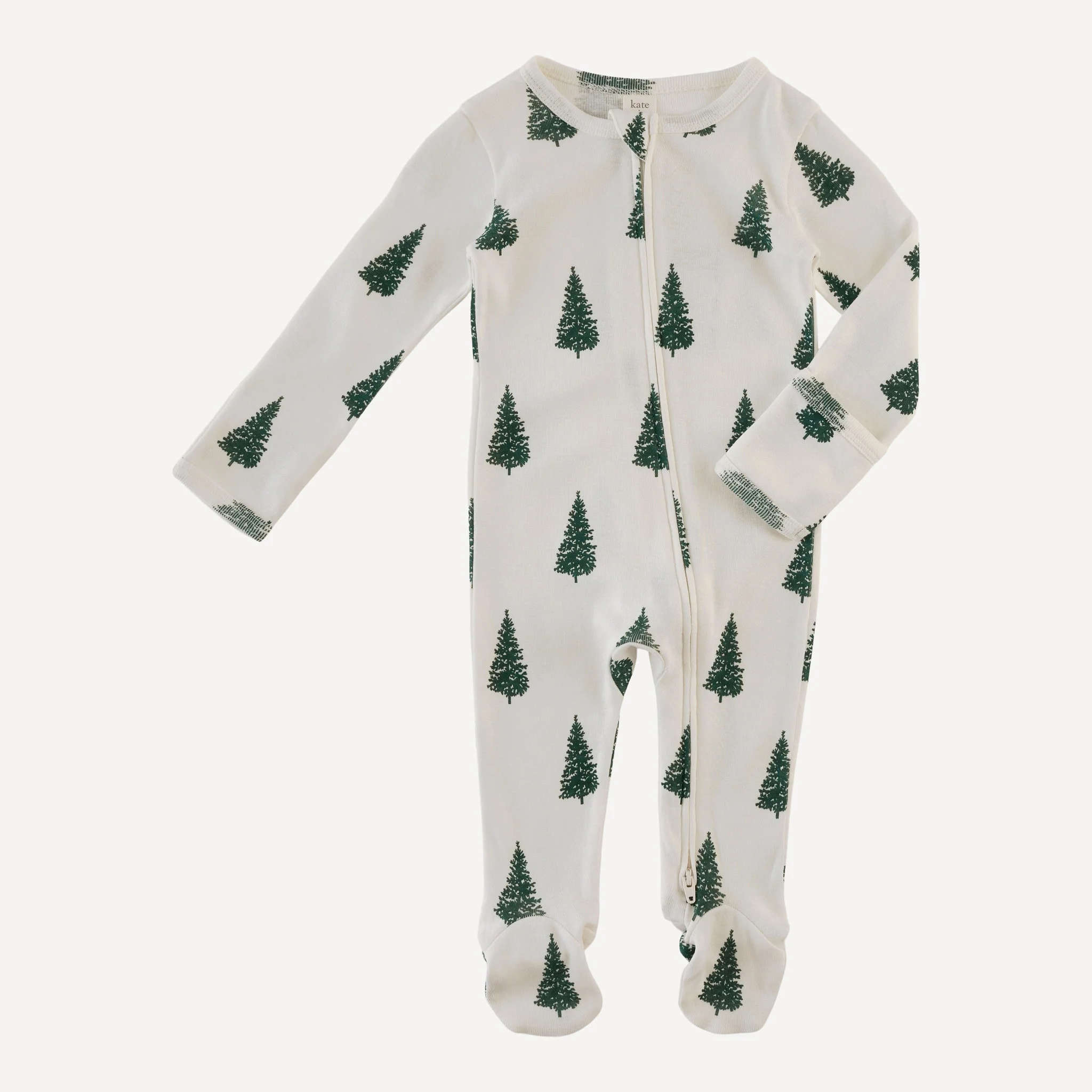 long sleeve two way zipper footie | mountain pine | organic cotton flat rib - Image 3
