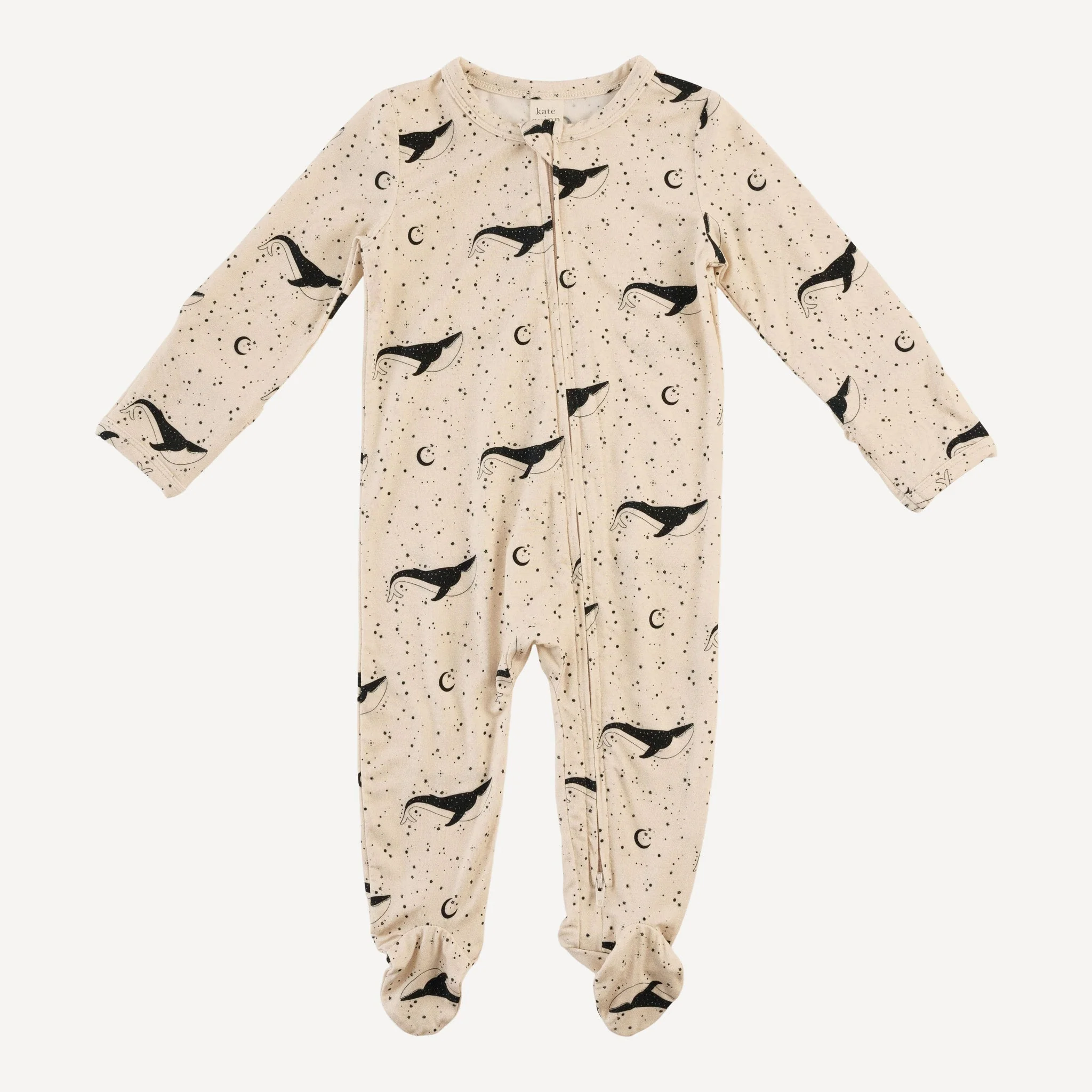long sleeve two way zipper footie | mystical whale | light weight bamboo