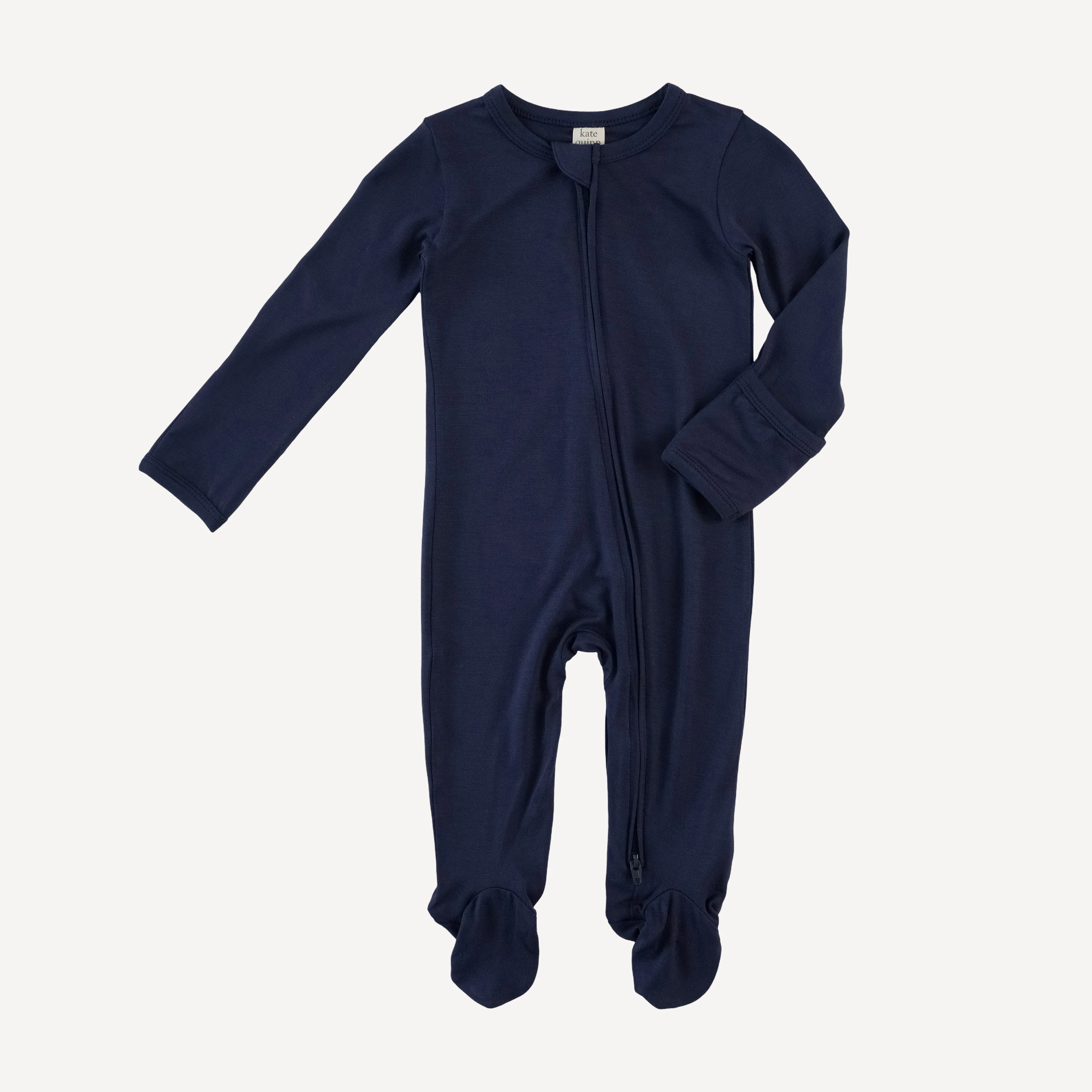 long sleeve two way zipper footie | navy night | bamboo - Image 3