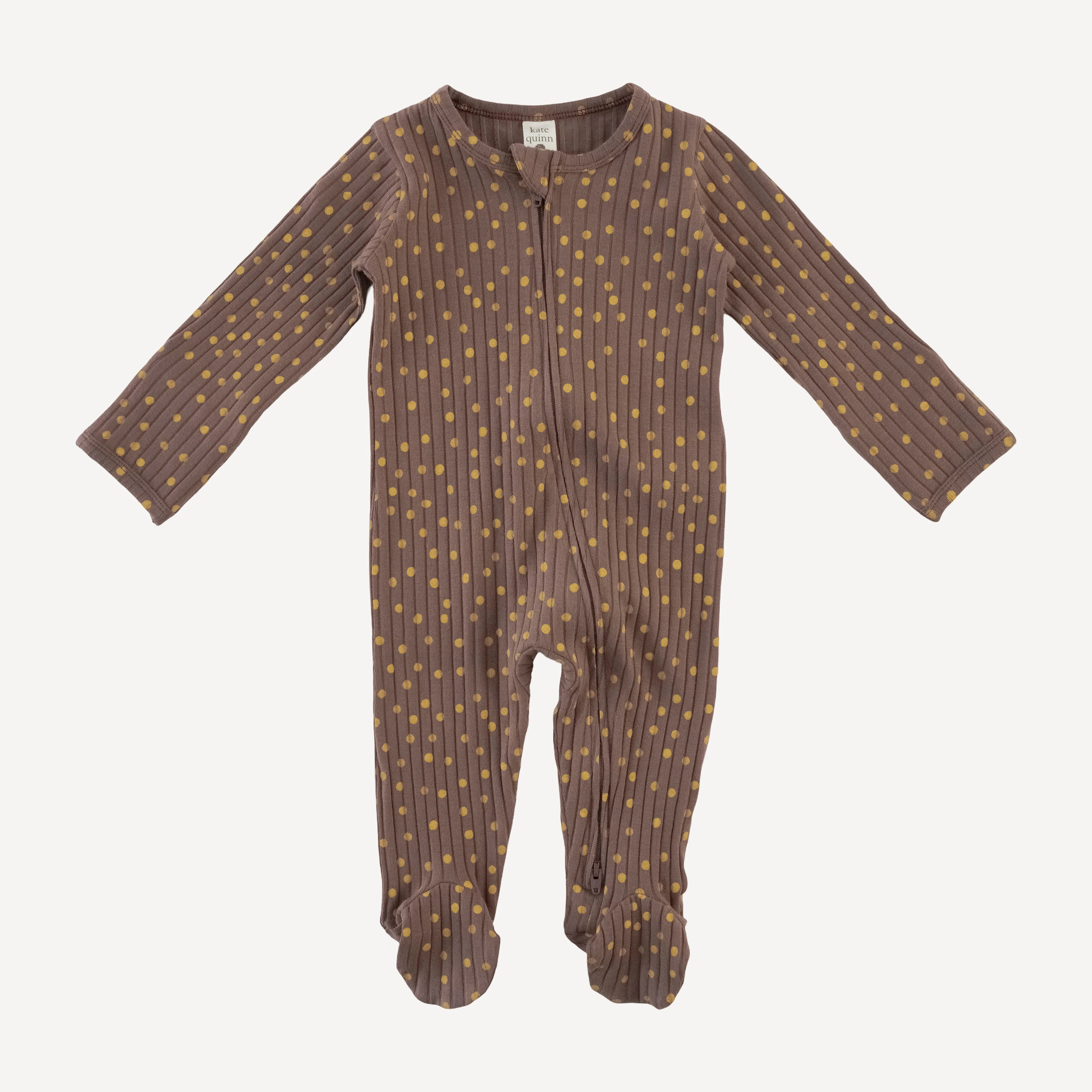 long sleeve two way zipper footie | neutral dot | organic cotton wide rib
