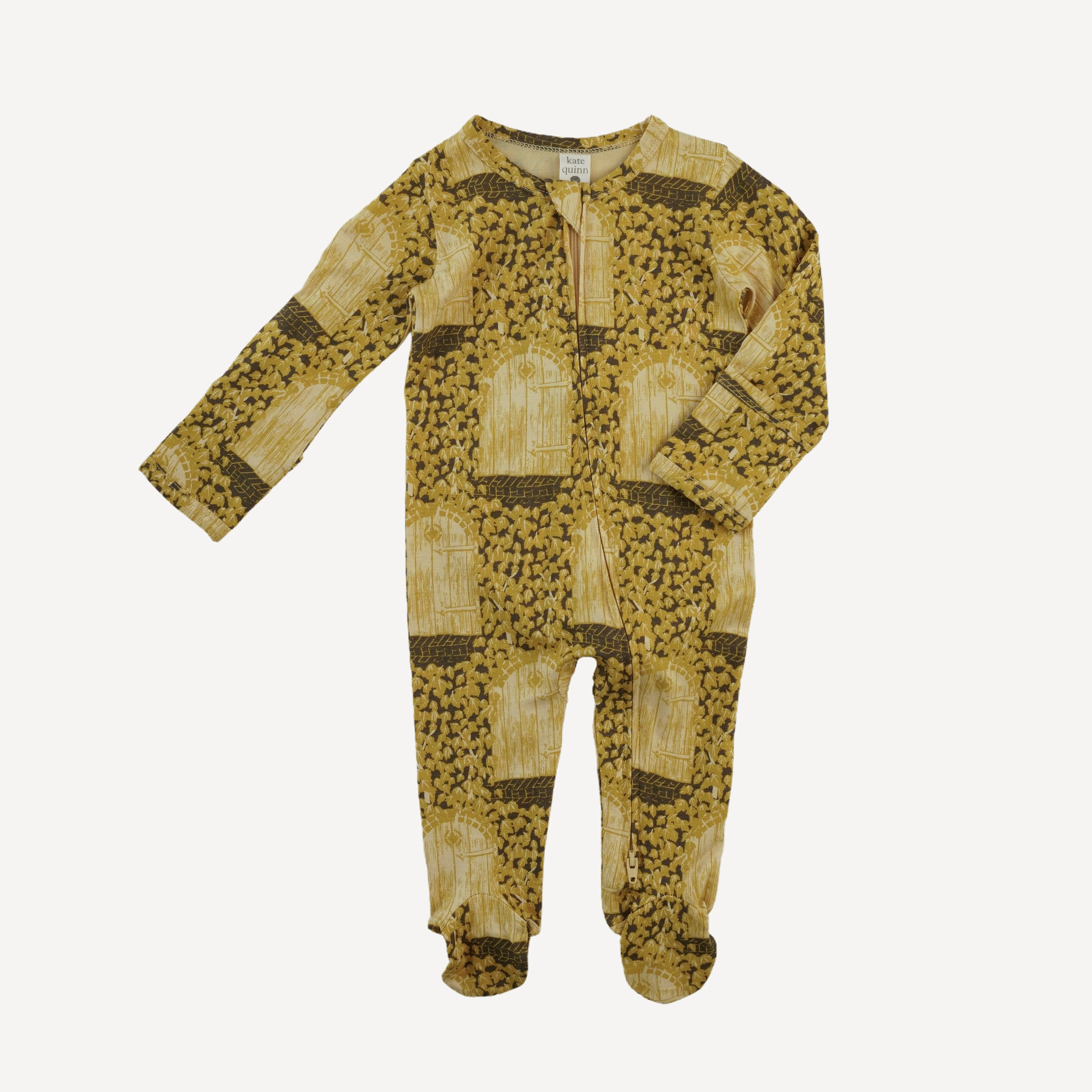 long sleeve two way zipper footie | neutral secret door | bamboo - Image 3