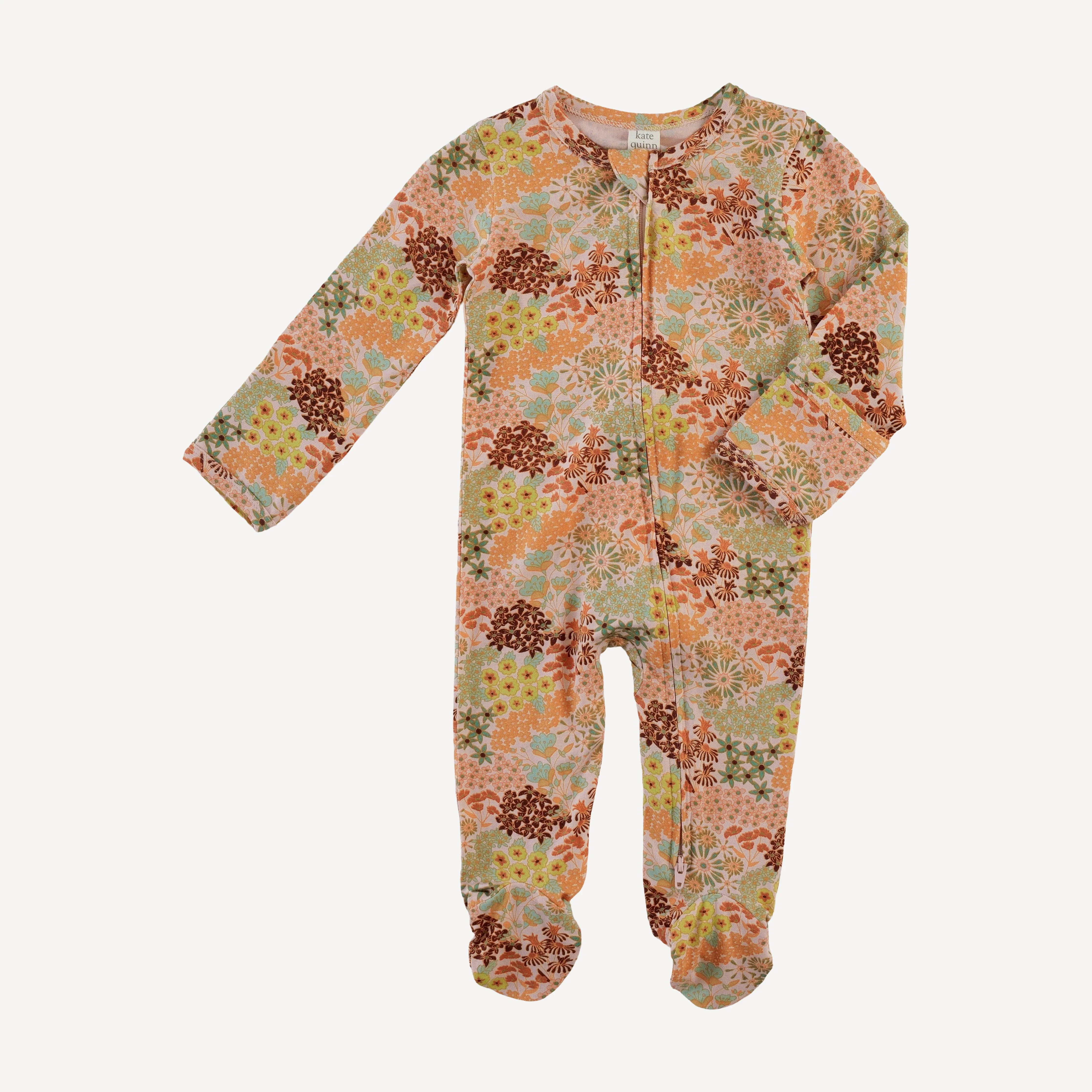 long sleeve two way zipper footie | pink ditsy garden | bamboo - Image 3