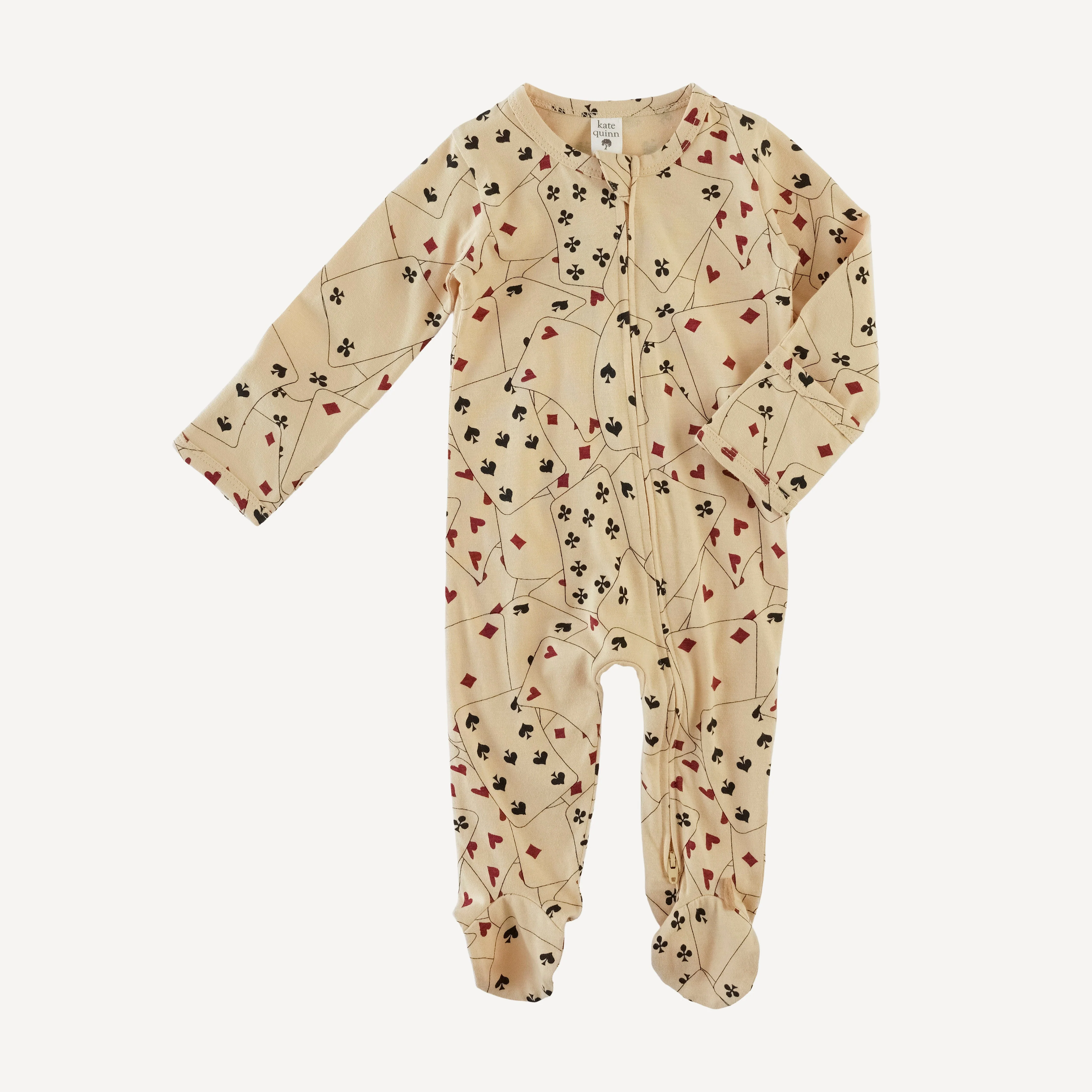 long sleeve two way zipper footie | playing cards | organic cotton jersey - Image 3