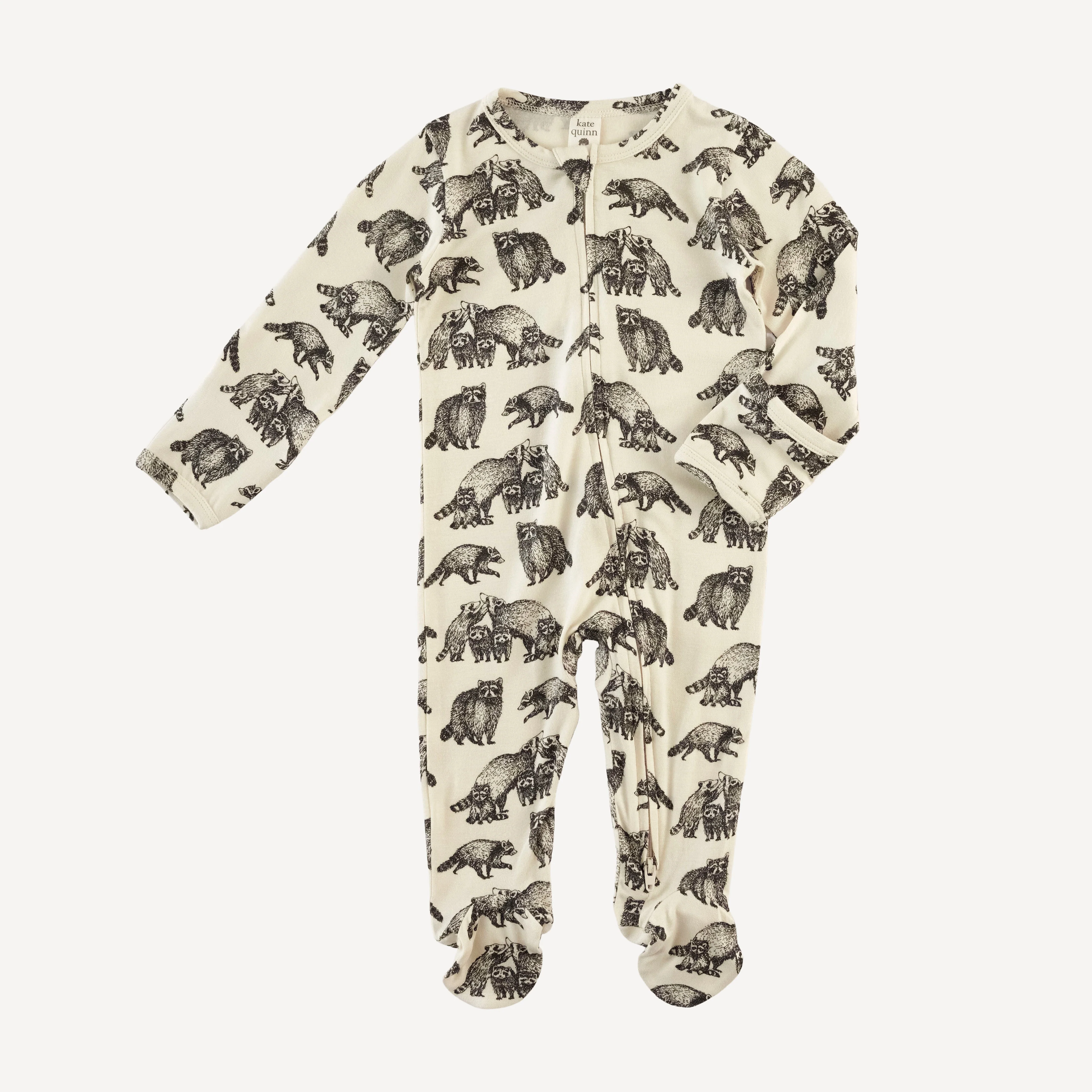 long sleeve two way zipper footie | raccoons | bamboo - Image 3