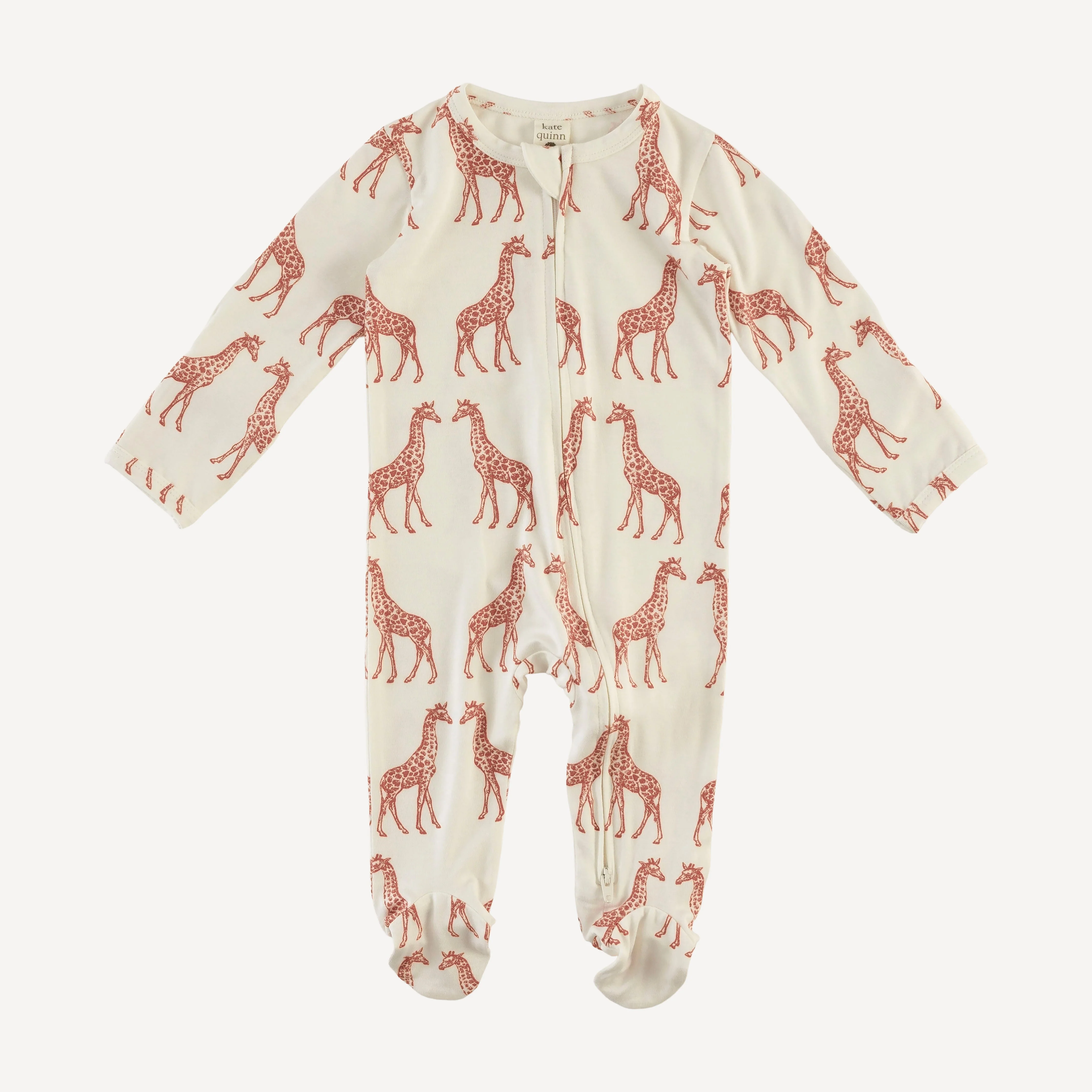 long sleeve two way zipper footie | rust giraffe | bamboo