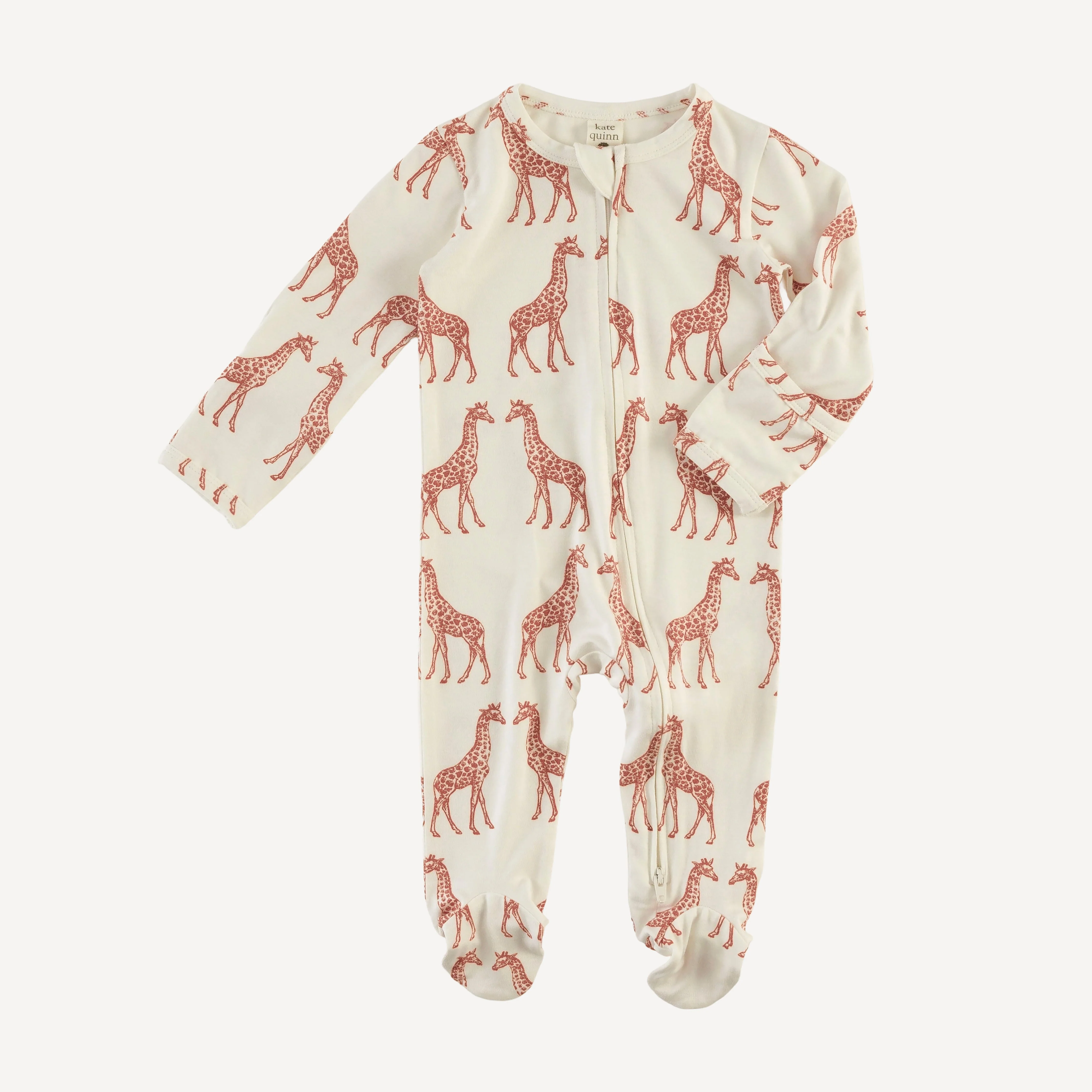 long sleeve two way zipper footie | rust giraffe | bamboo - Image 3