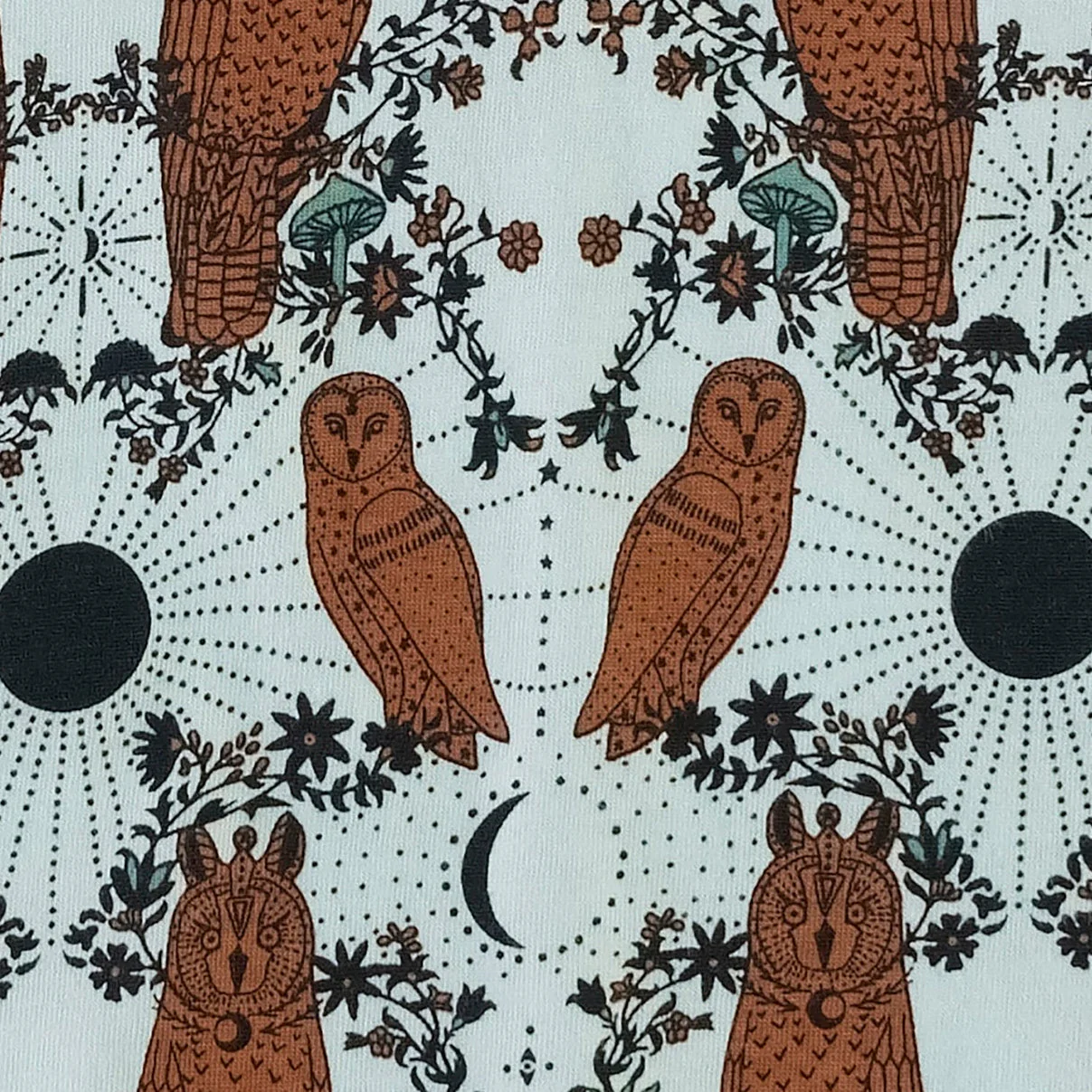 long sleeve two way zipper footie | rust mystical owl | organic cotton jersey - Image 2