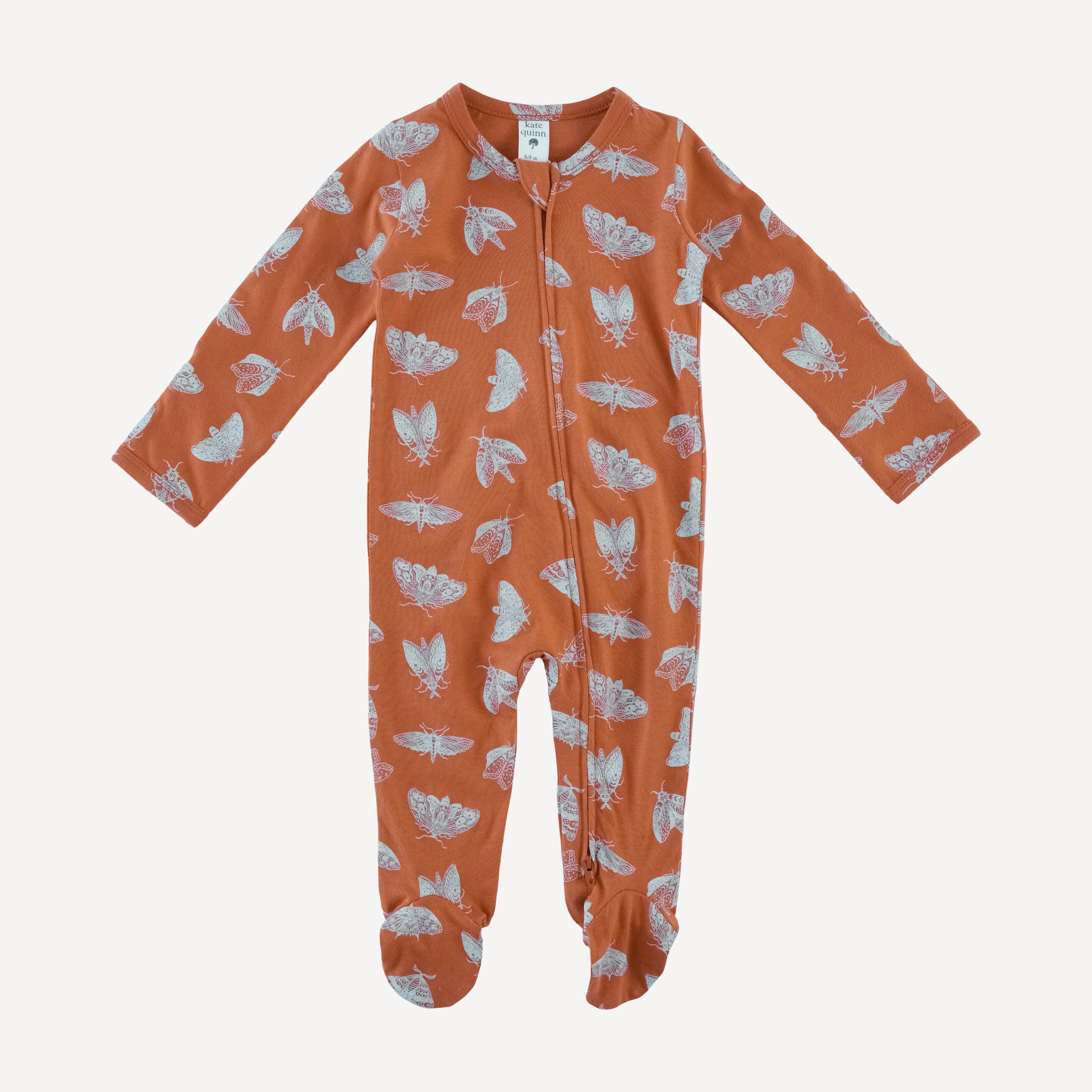 long sleeve two way zipper footie | spicy moth scatter | organic cotton jersey