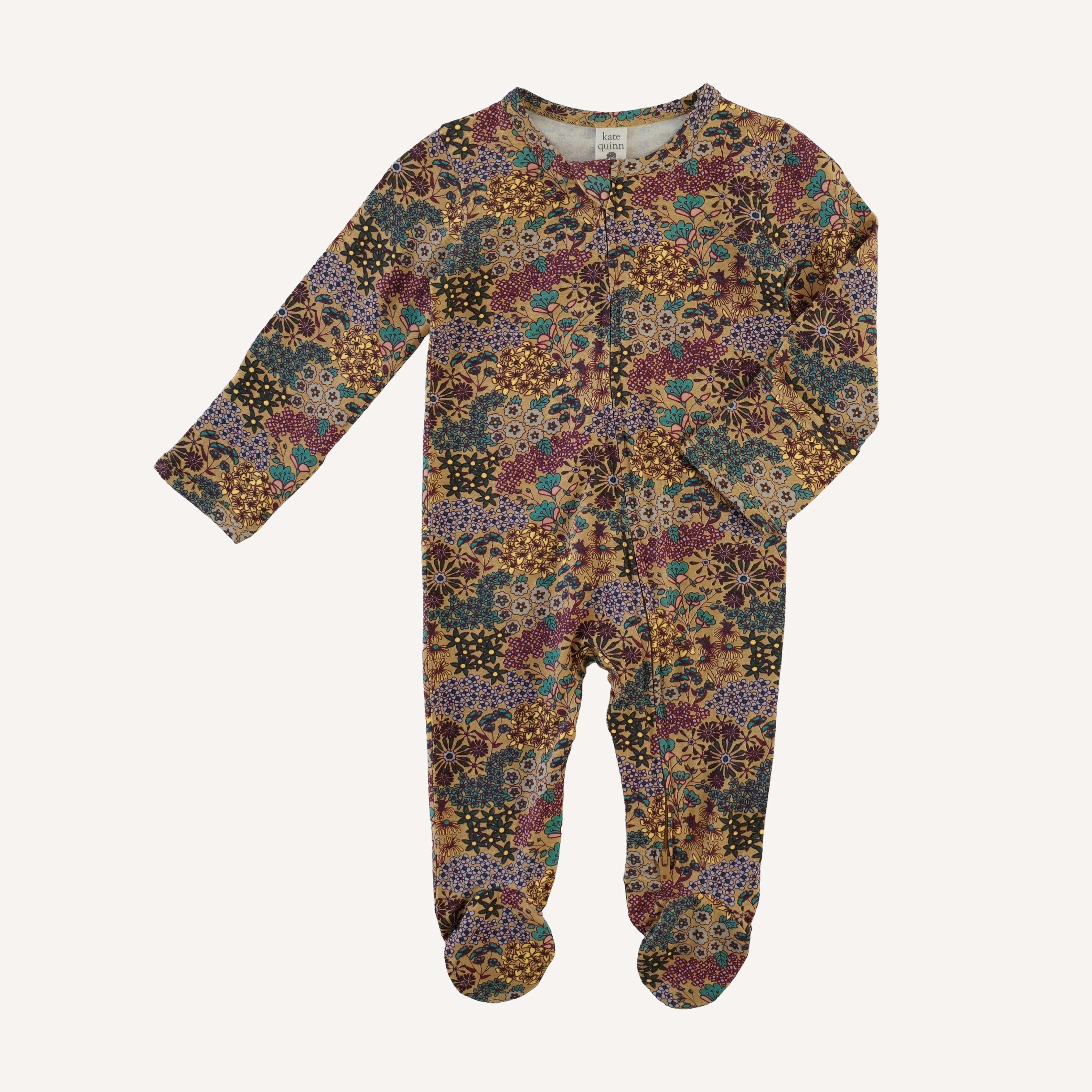 long sleeve two way zipper footie | taffy ditsy | bamboo - Image 3