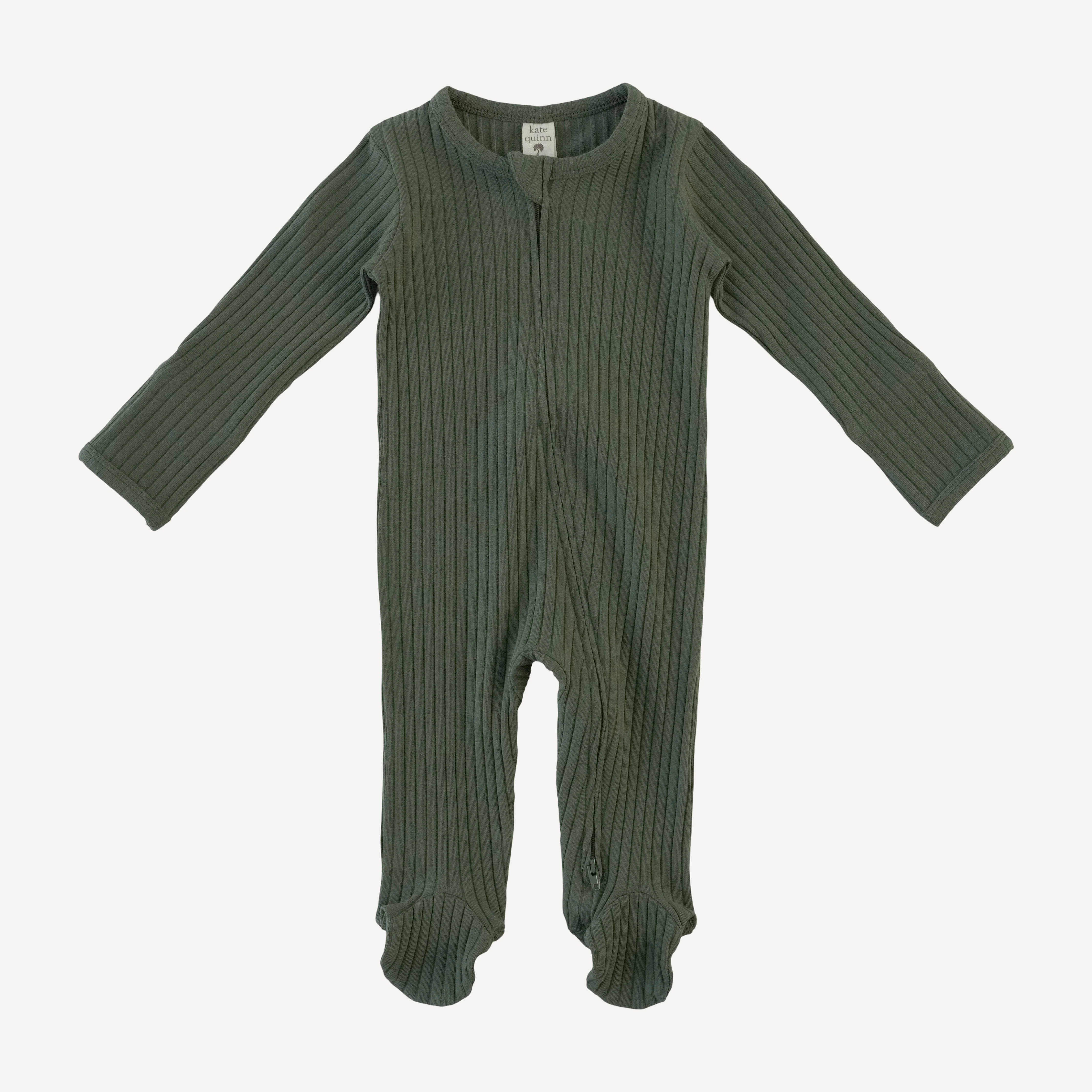 long sleeve two way zipper footie | thyme | organic cotton wide rib