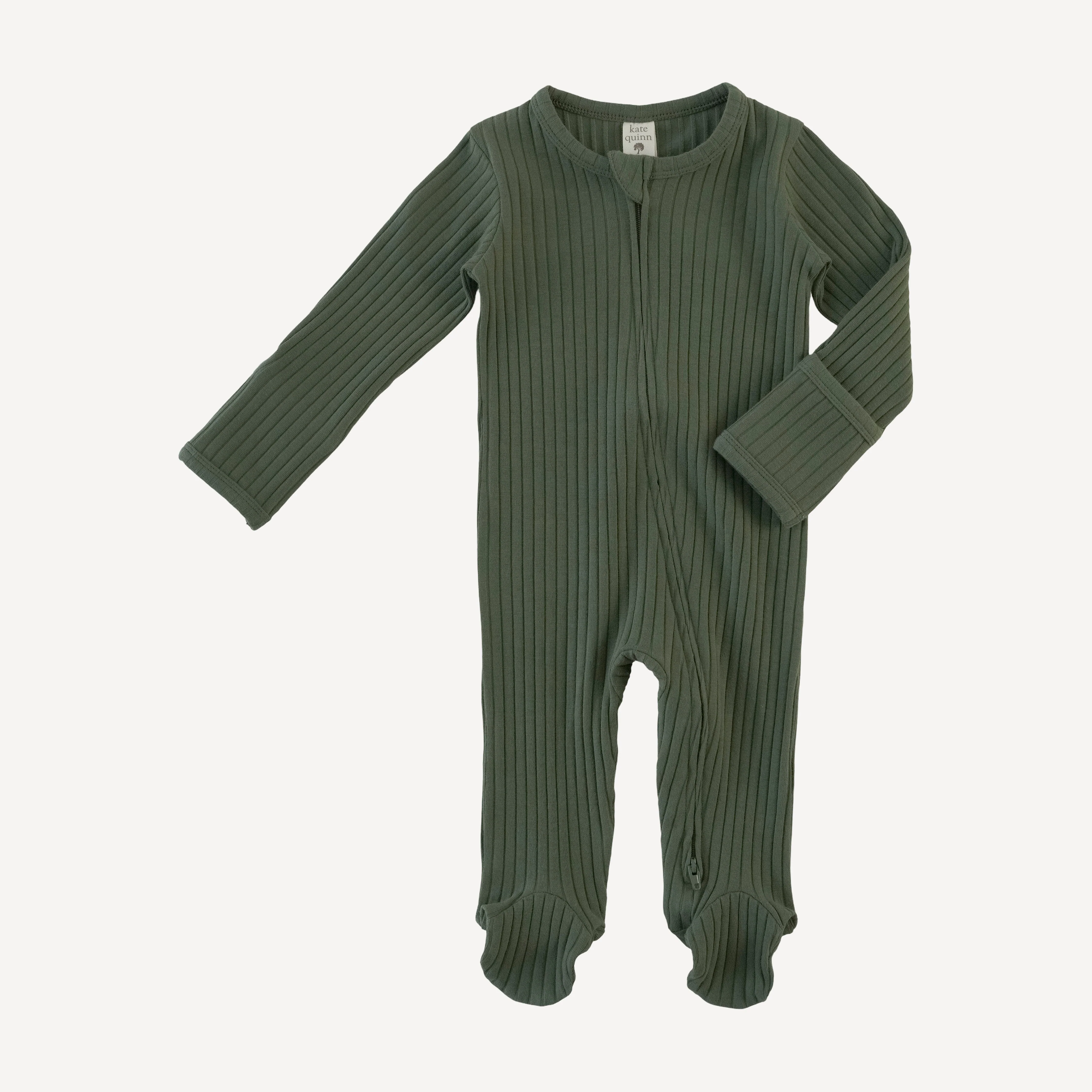 long sleeve two way zipper footie | thyme | organic cotton wide rib - Image 3