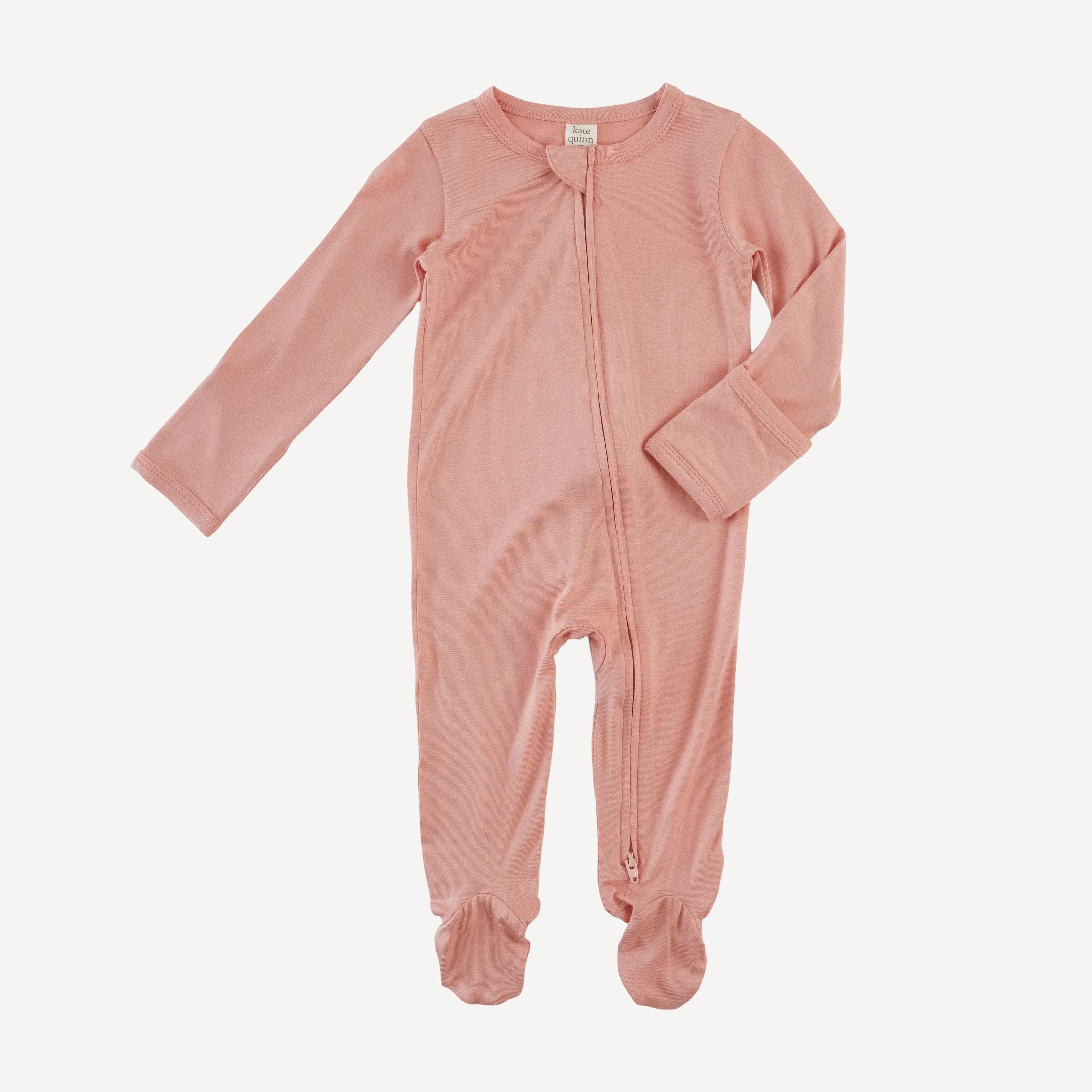 long sleeve two way zipper footie | vintage powder | bamboo - Image 3